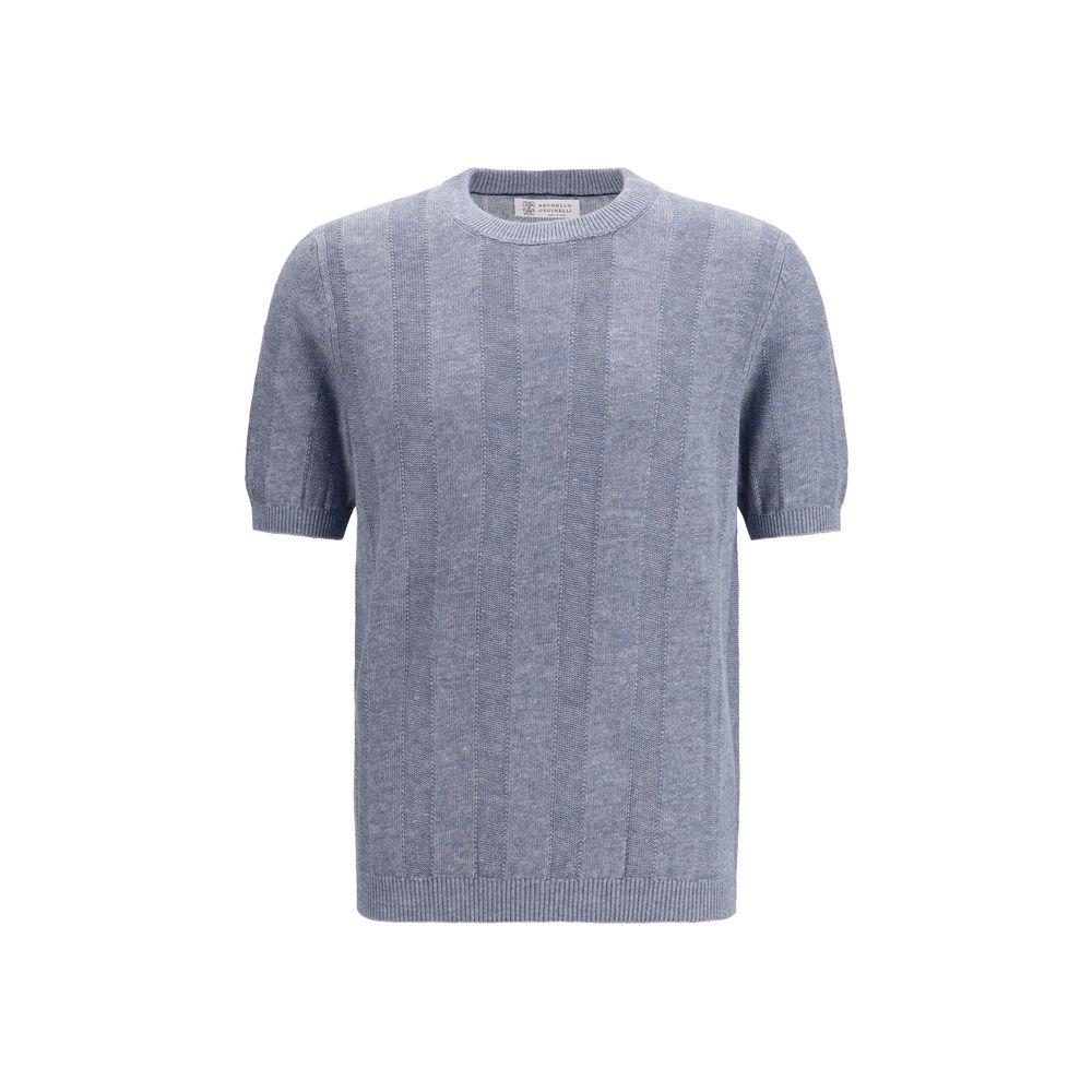Brunello Cucinelli Blue Linen T-Shirt - Luxe Marca