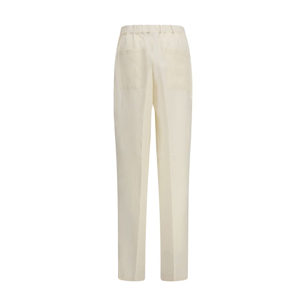 Laneus Beige Viscose Casual Pants - Luxe Marca