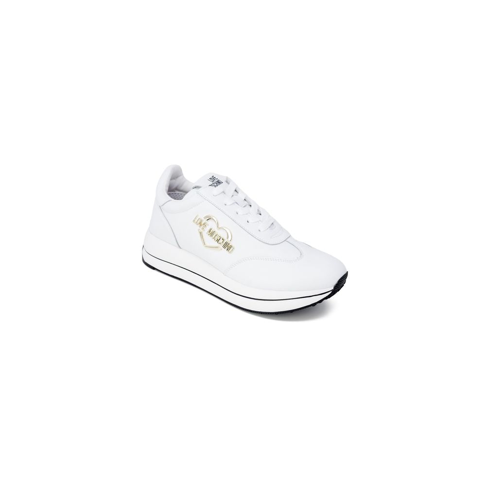 Love Moschino White Leather Low Top Sneakers - Luxe Marca
