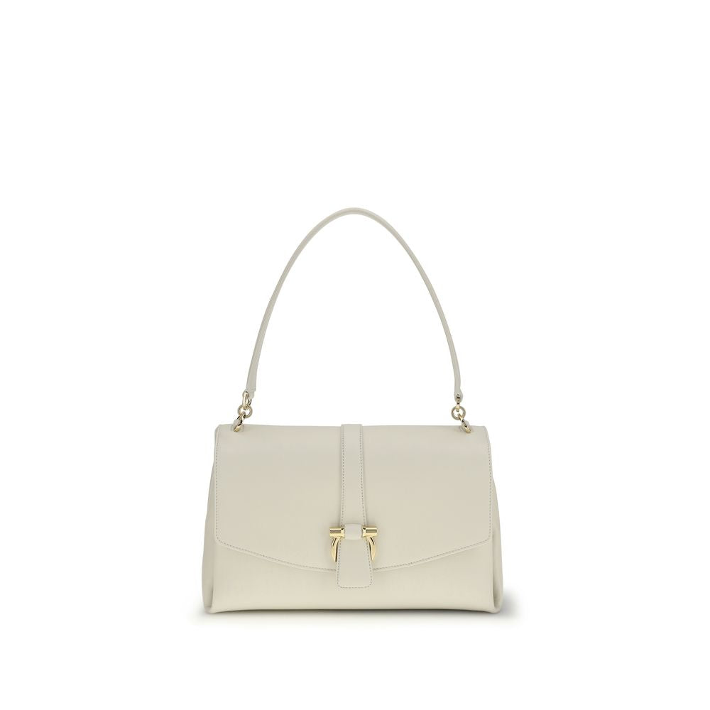 Ferragamo White Calf Leather Bos Taurus Shoulder Bag - Luxe Marca