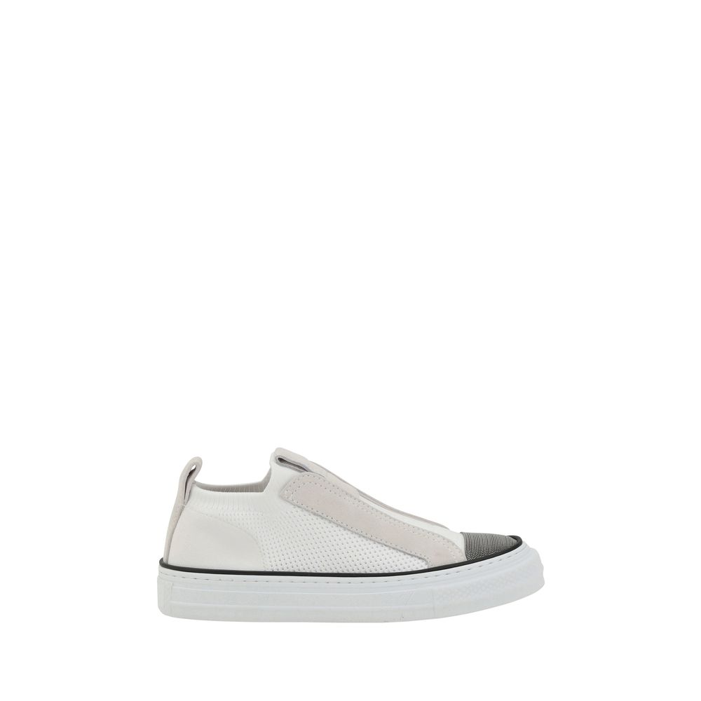 Brunello Cucinelli White Nylon Low Top Sneakers - Luxe Marca