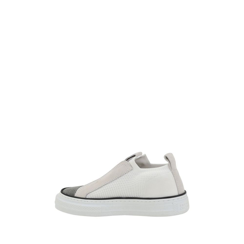 Brunello Cucinelli White Nylon Low Top Sneakers - Luxe Marca