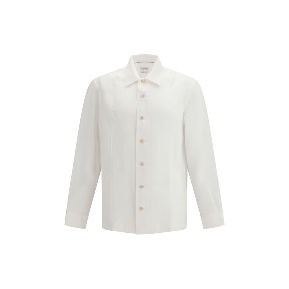 Brunello Cucinelli White Linen Dress Shirt - Luxe Marca