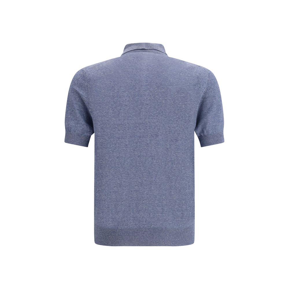 Brunello Cucinelli Blue Linen Polo Shirt - Luxe Marca