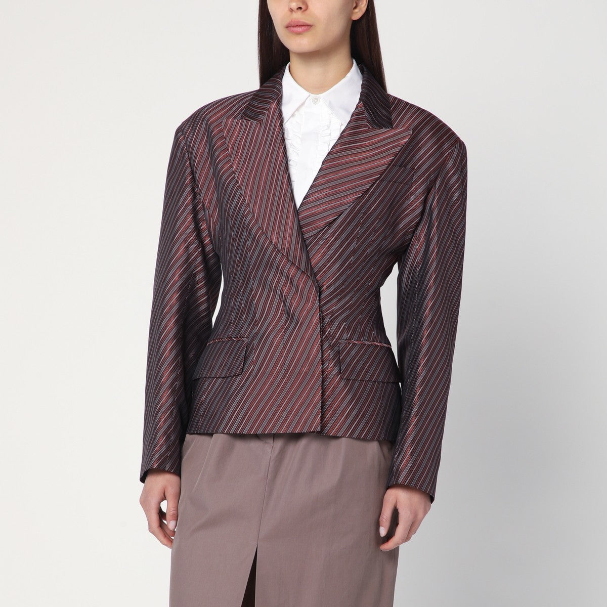 Dries Van Noten Dries Van Noten Burgundy striped jacket with padded balls