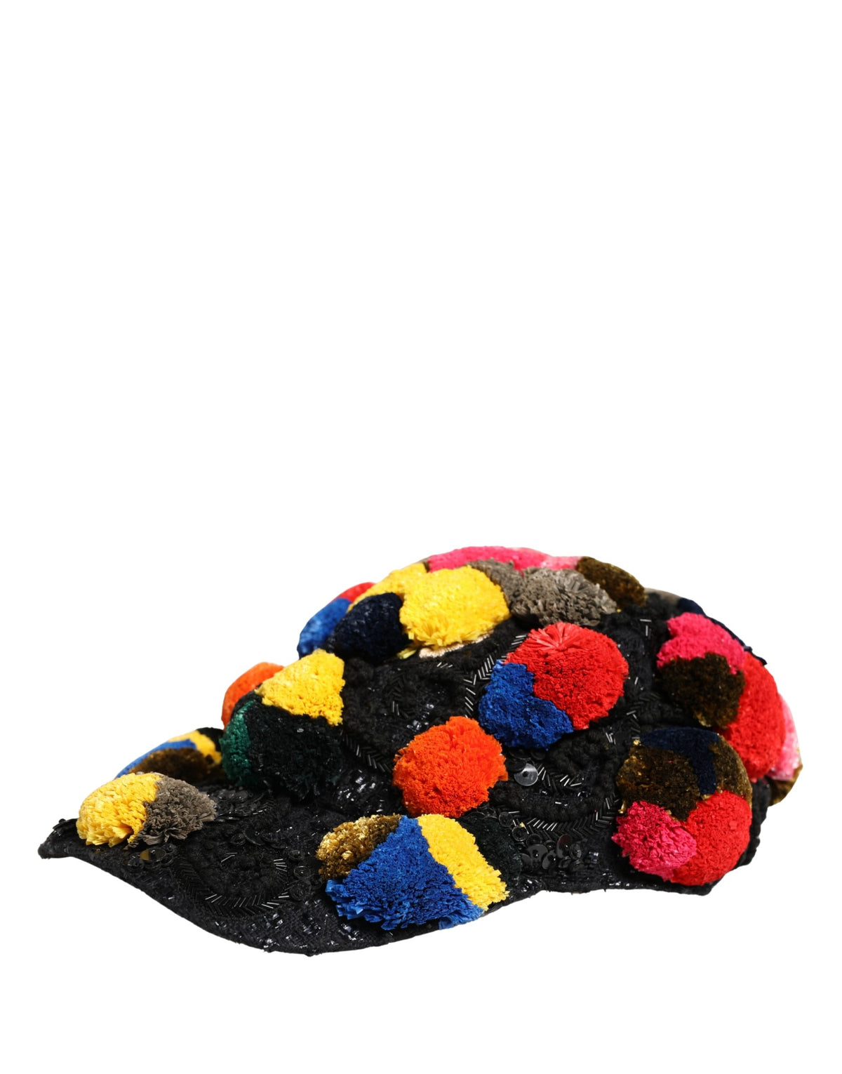 قبعة دولتشي آند غابانا بتطريز الترتر وكرات البوم بوم متعددة الألوان