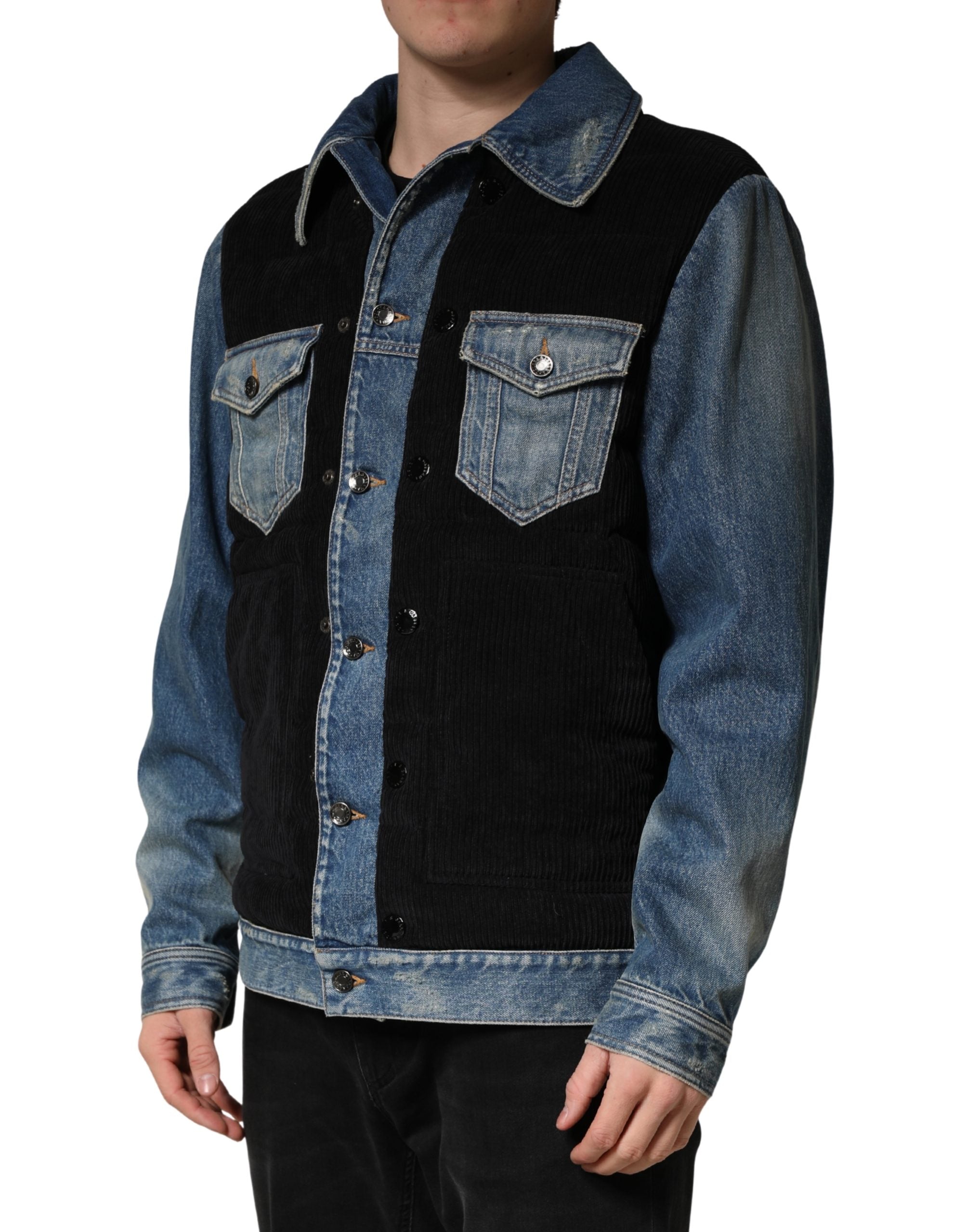 Dolce & Gabbana Black Blue Cotton Denim Blouson Men Jacket