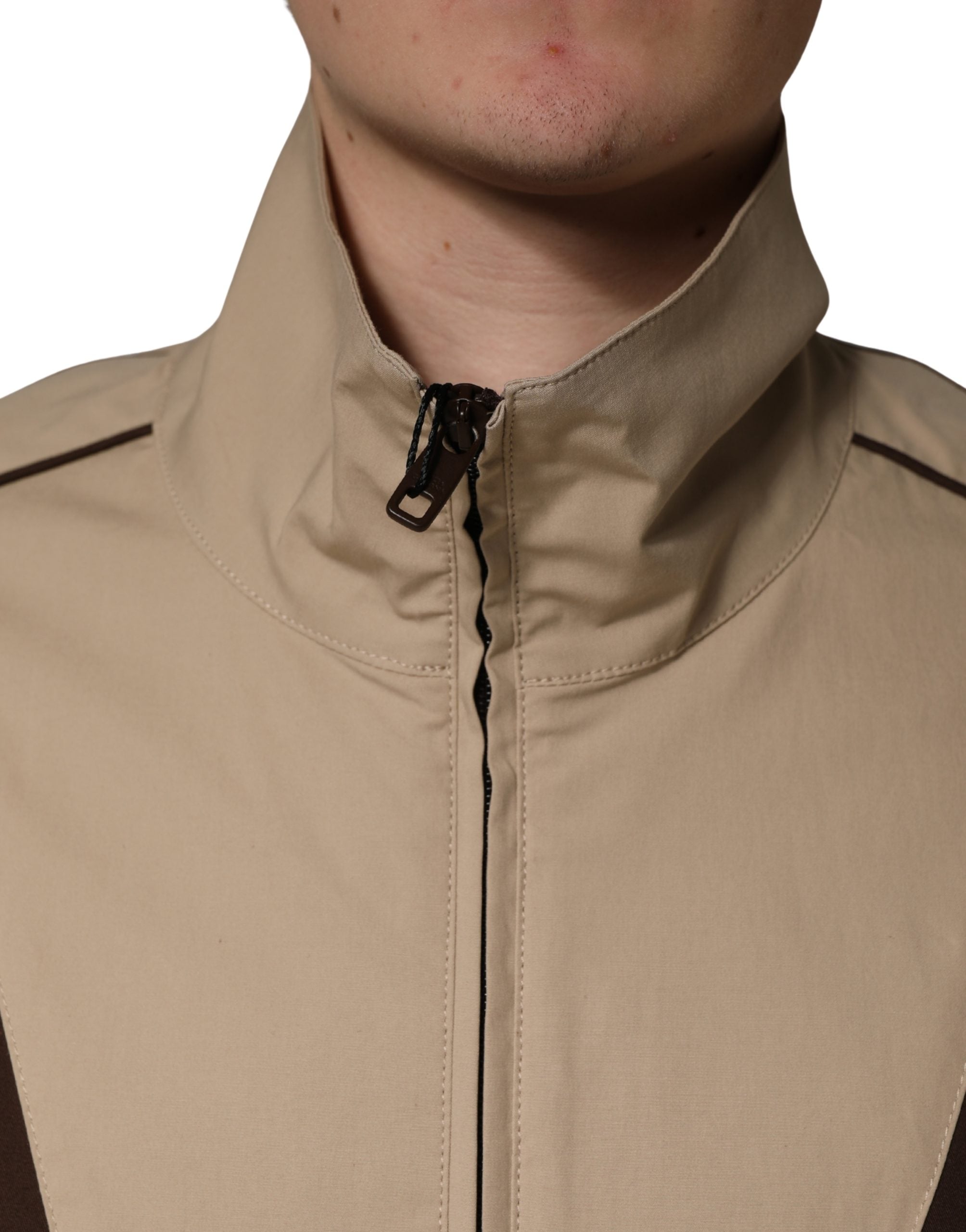 Dolce & Gabbana Brown Beige Cotton Zip Windbreaker Jacket
