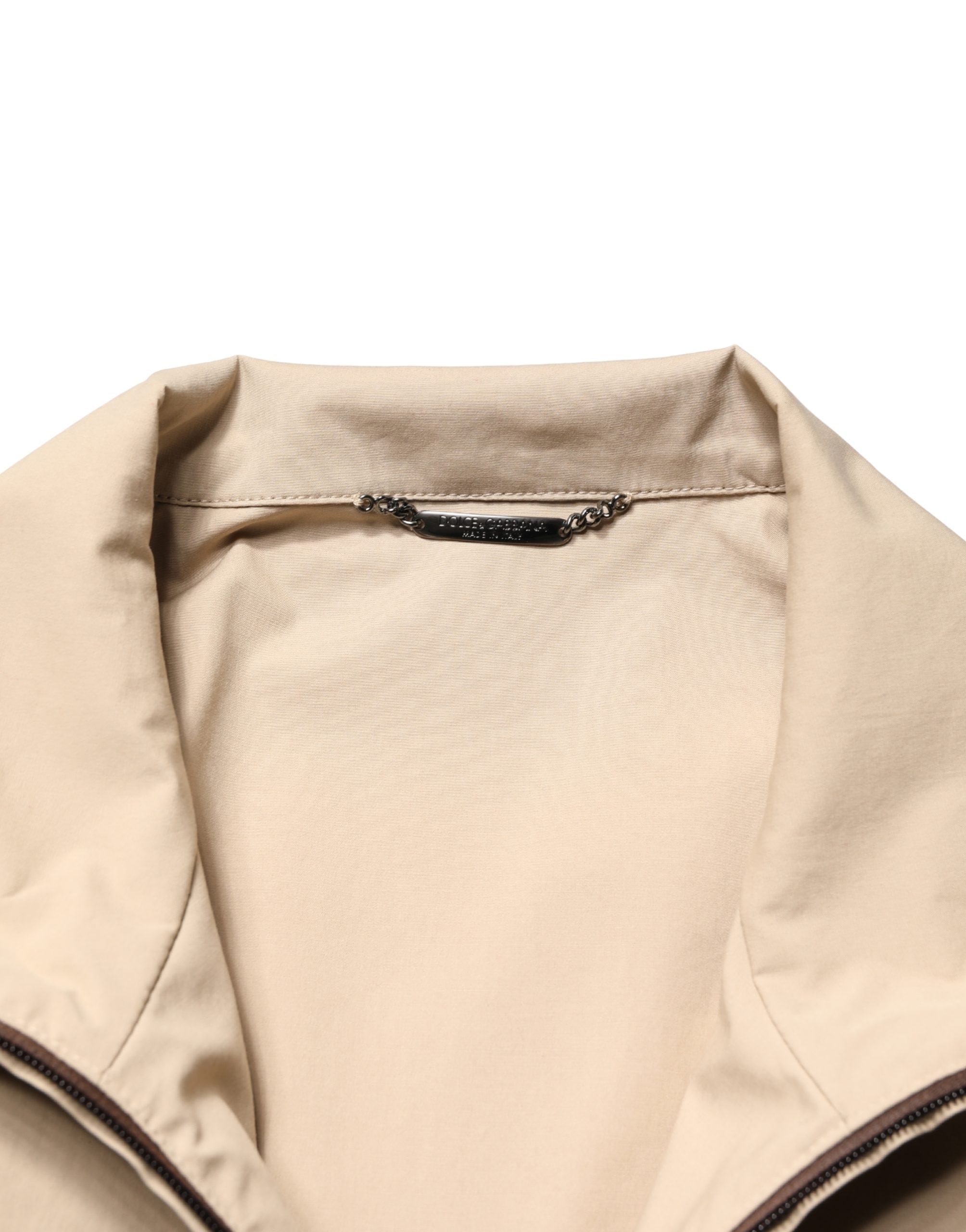 Dolce & Gabbana Brown Beige Cotton Zip Windbreaker Jacket