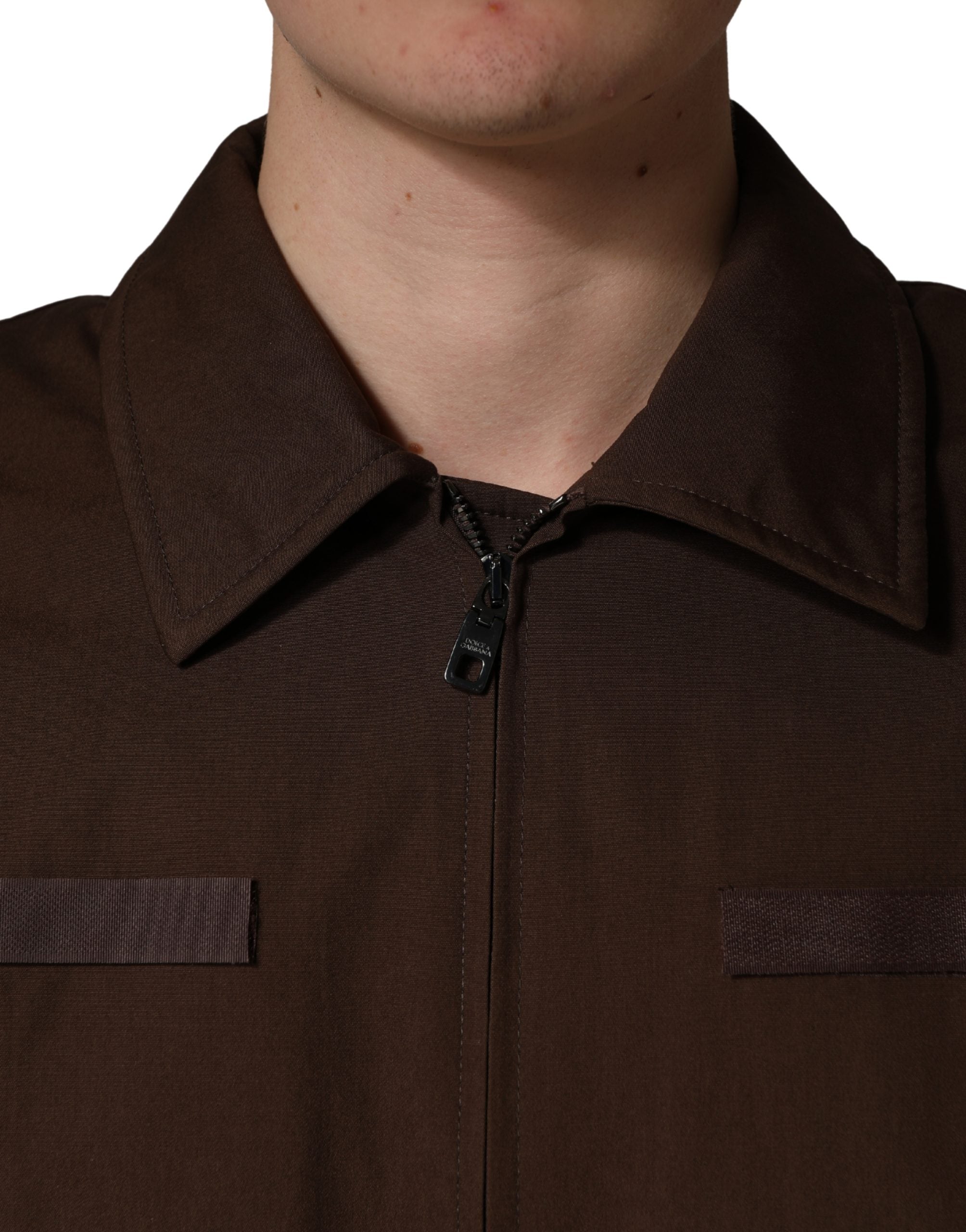 Dolce & Gabbana Brown Cotton Stretch Full Zip Bomber Jacket
