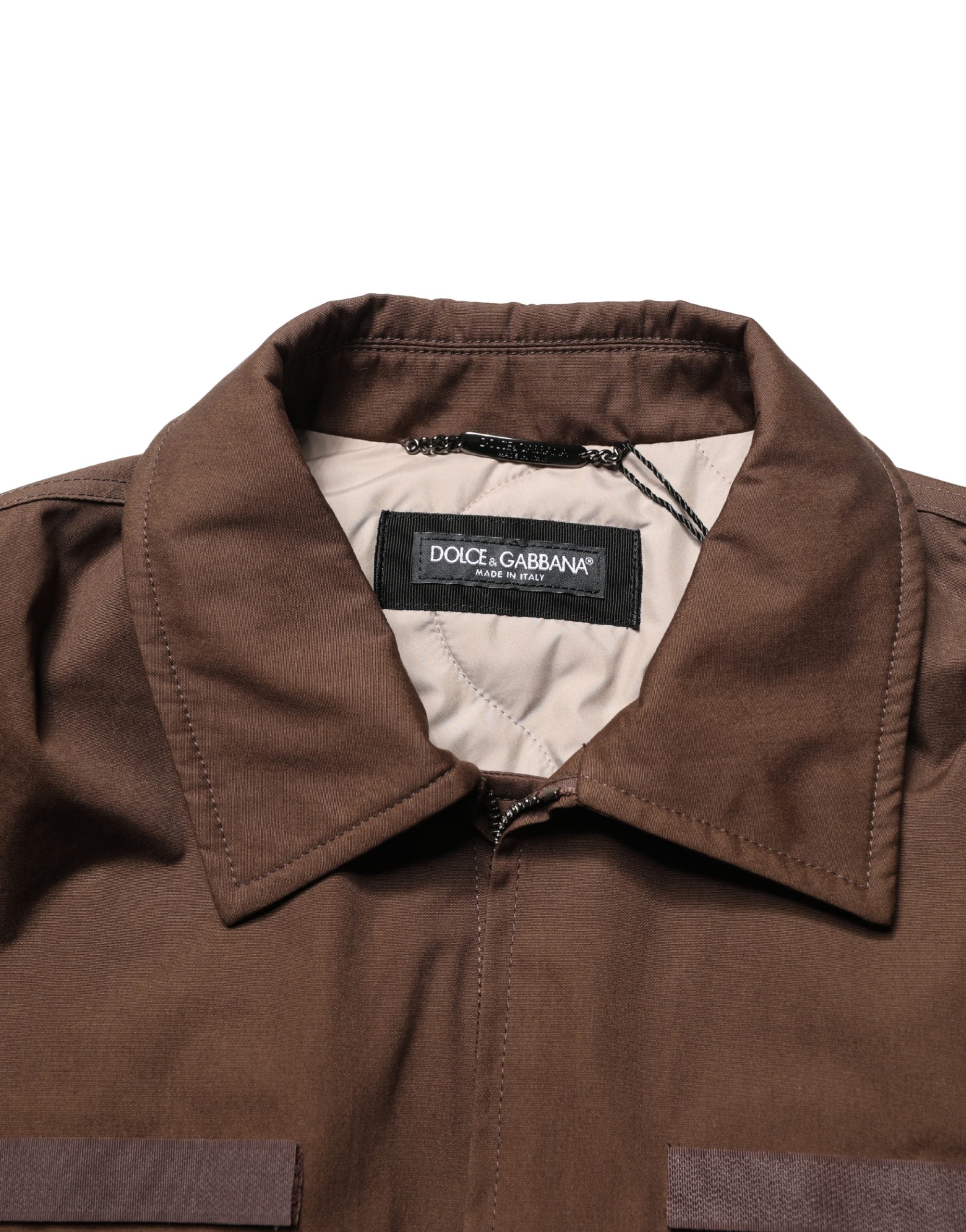 Dolce & Gabbana Brown Cotton Stretch Full Zip Bomber Jacket