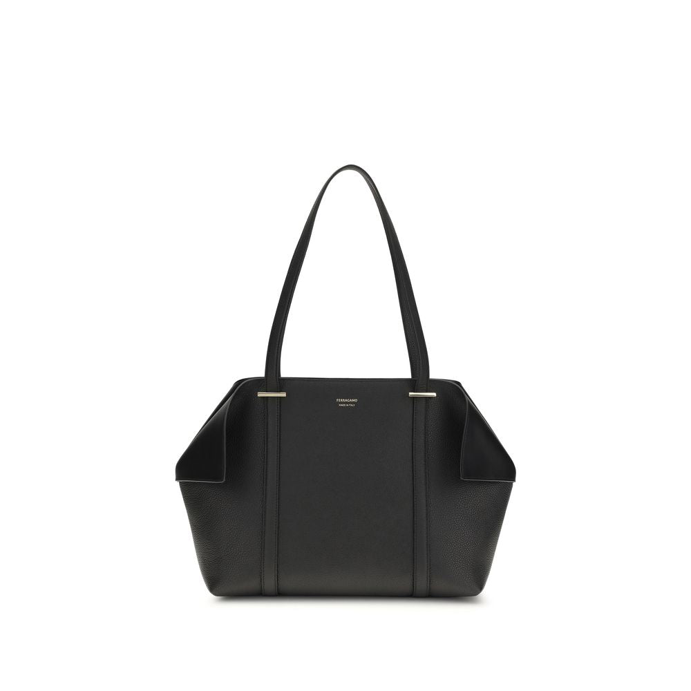 Ferragamo Black Calf Leather Bos Taurus Shoulder Bag - Luxe Marca