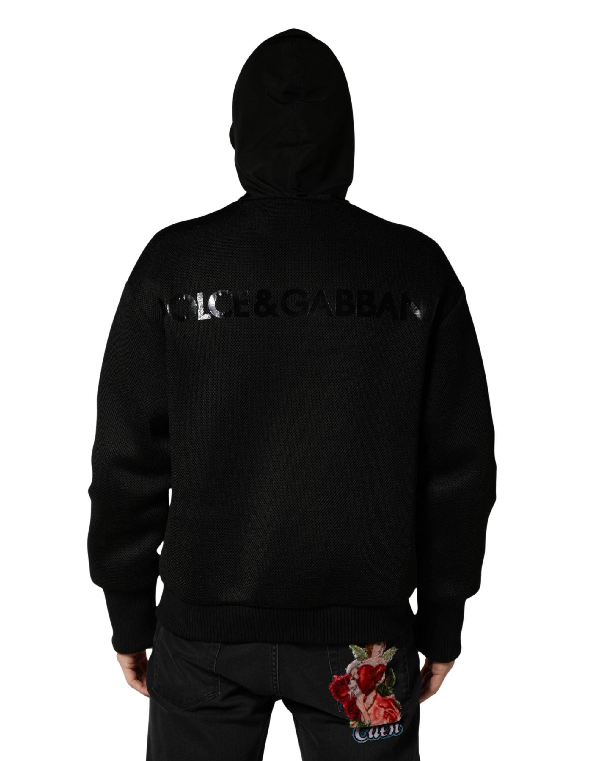 Dolce & Gabbana Men Black Hooded Full Zip Bomber Jacket