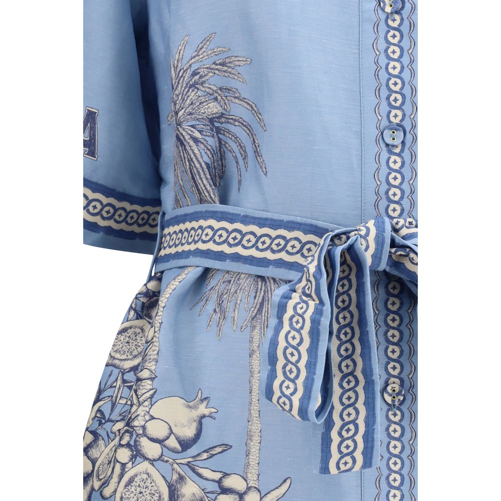 Alemais Blue Linen Casual Dress