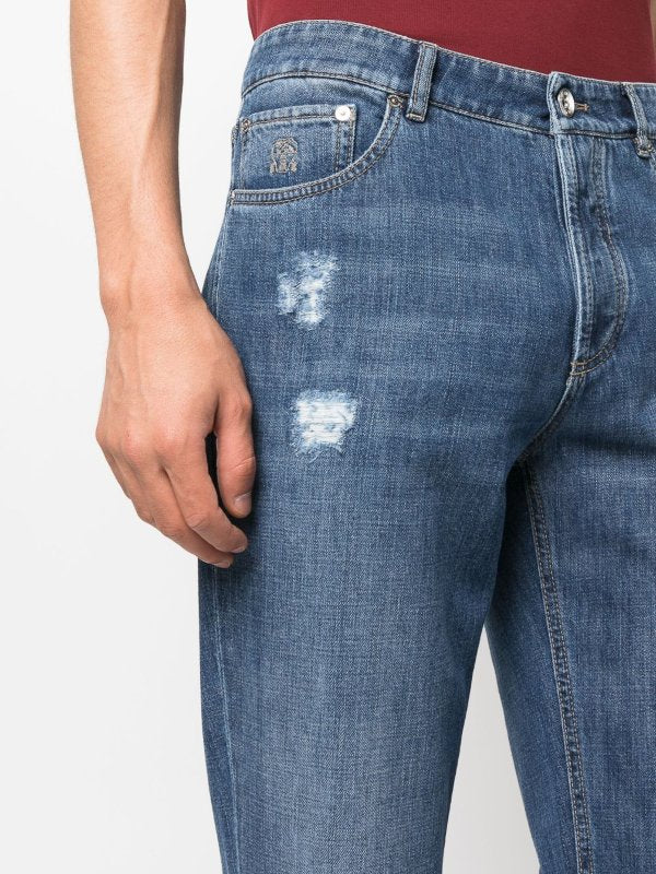 Brunello Cucinelli Blue Cotton Straight-Leg Jeans