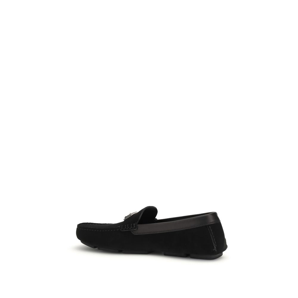 Dolce & Gabbana Black Calf Leather Bos Taurus Slip-On Loafers