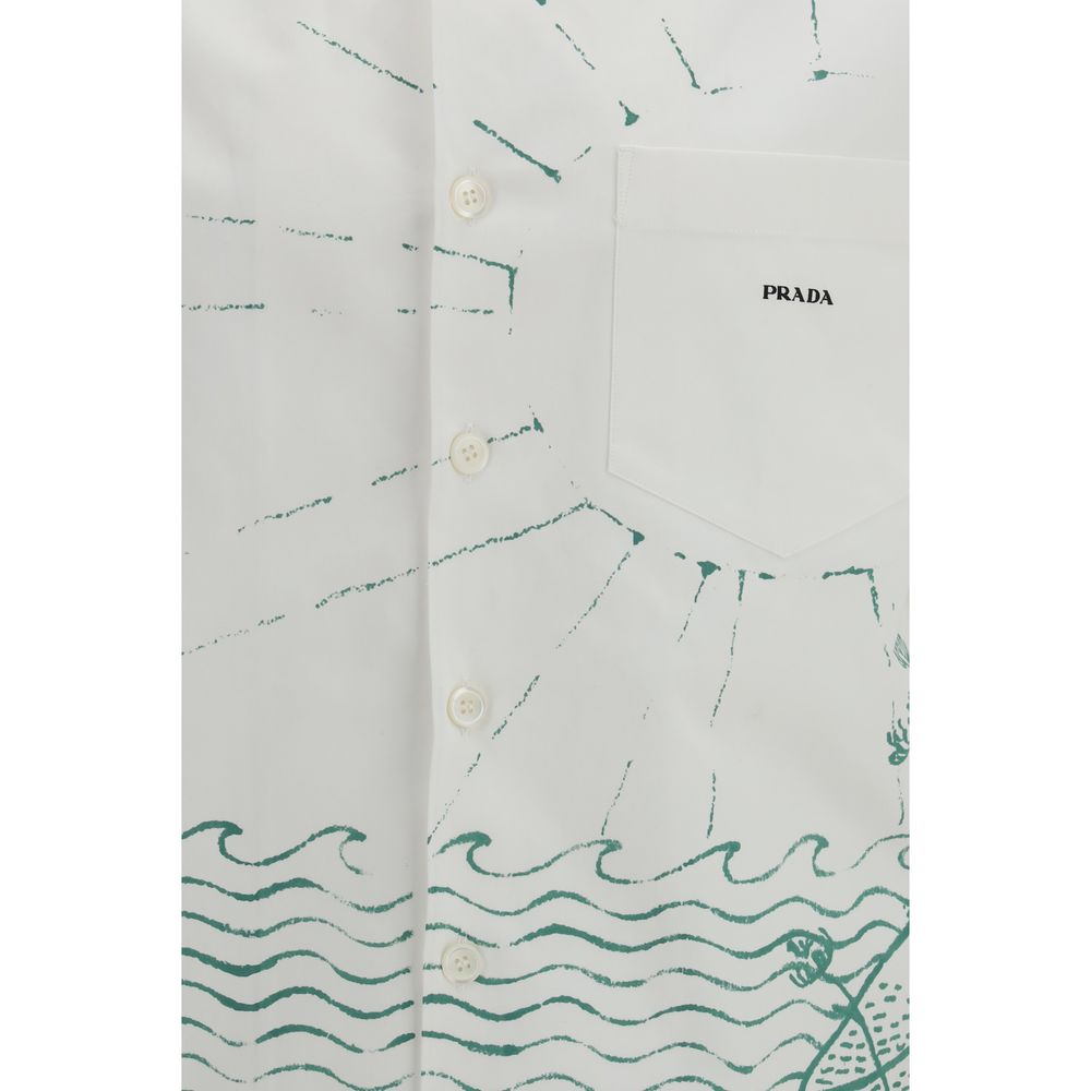 قميص برادا أبيض قطني منقوش