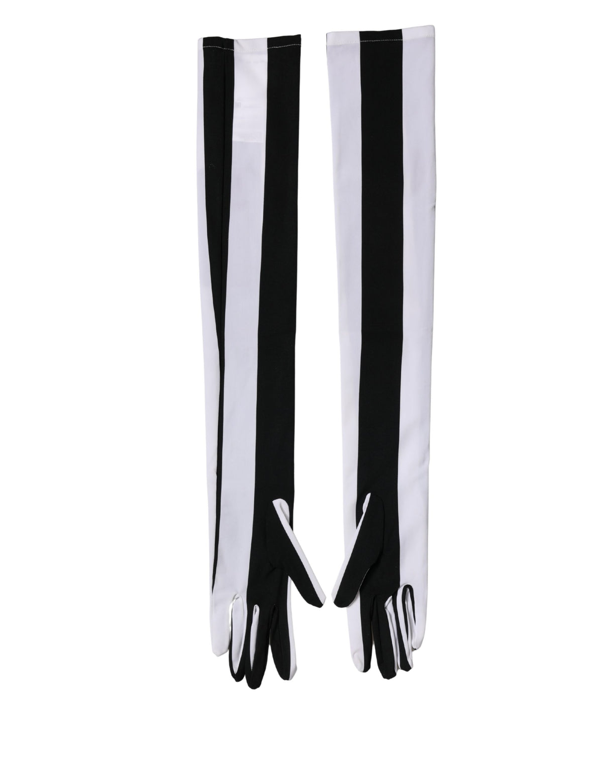 Dolce & Gabbana Black White Stripes Nylon Elbow Length Women Gloves