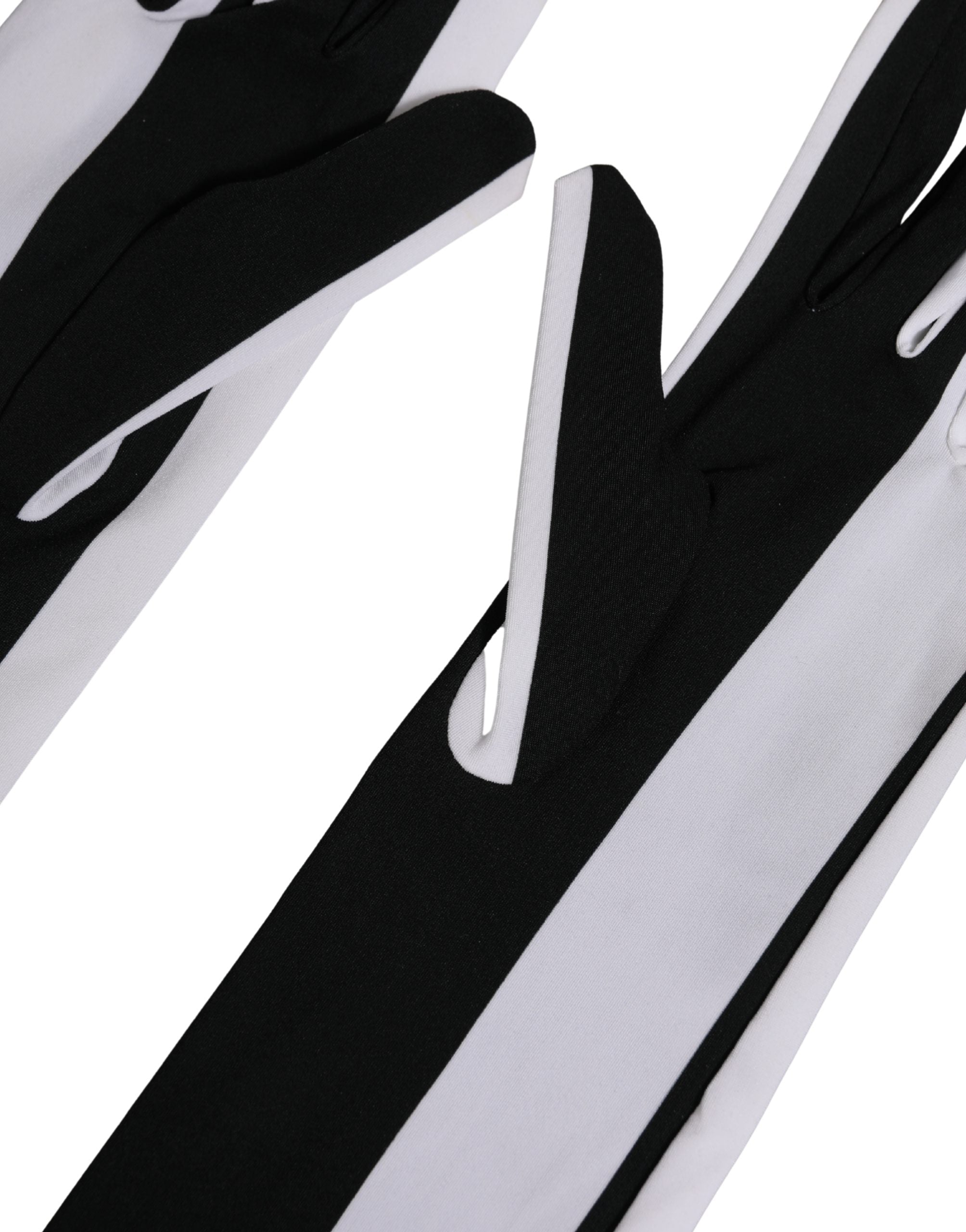 Dolce & Gabbana Black White Stripes Nylon Elbow Length Women Gloves