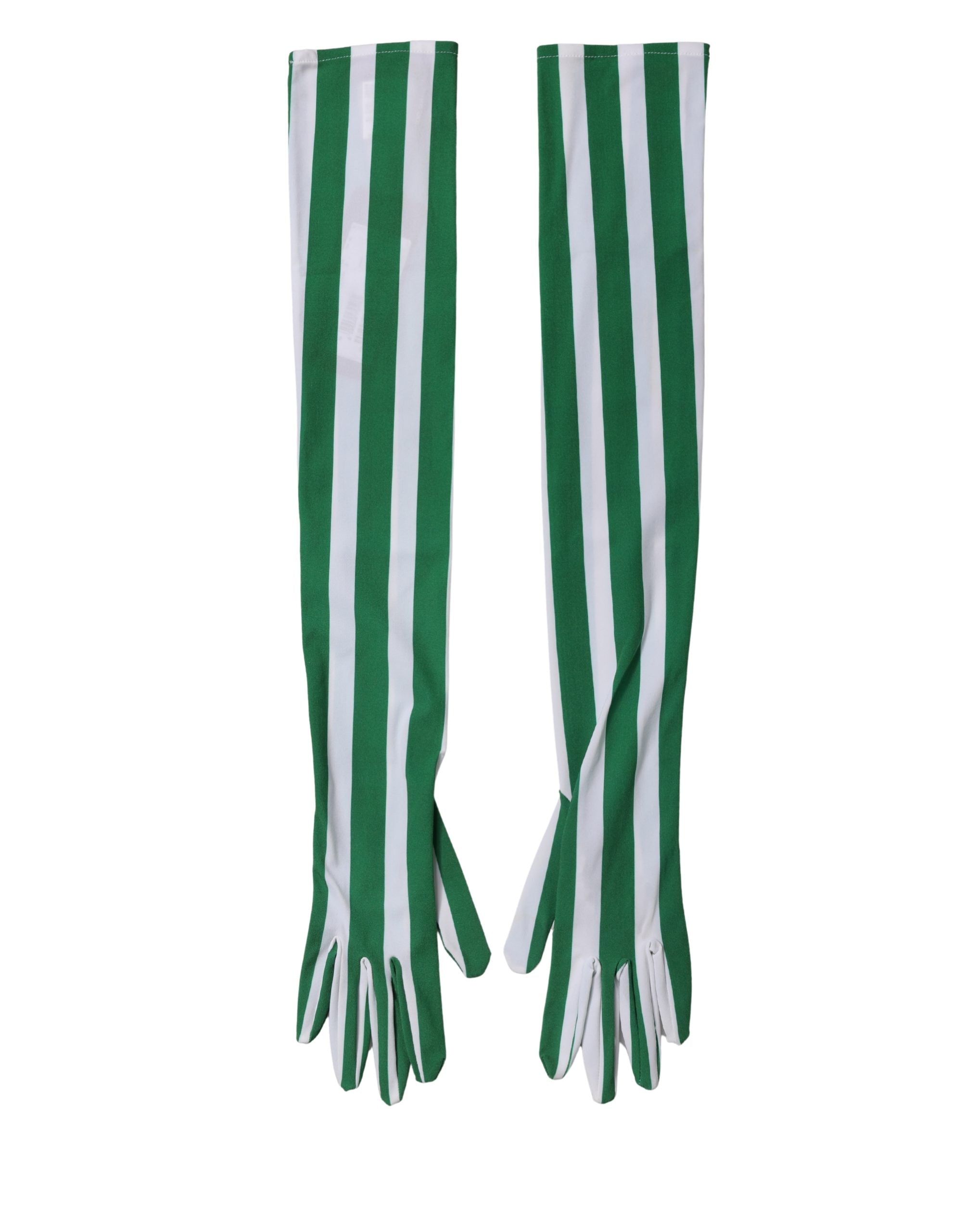 Dolce & Gabbana Green White Stripes Nylon Elbow Length Women Gloves