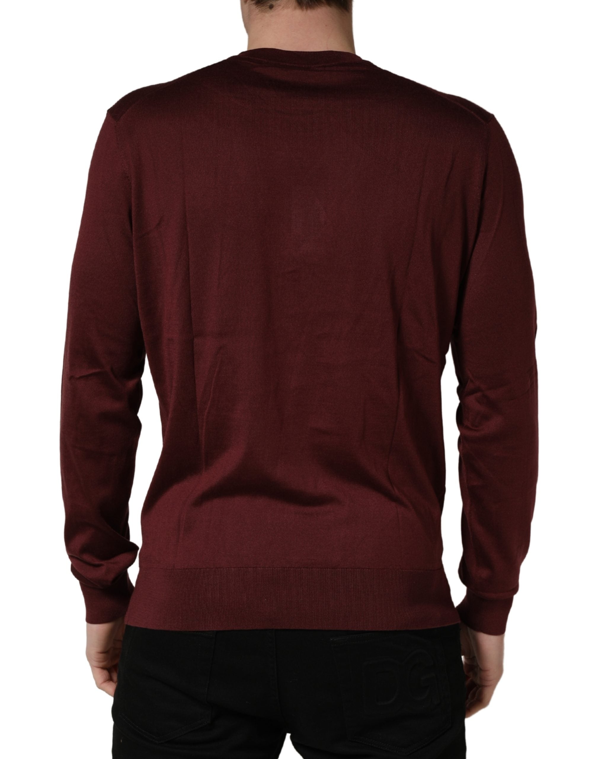 Dolce & Gabbana Maroon Silk Men Crew Neck Pullover Sweater
