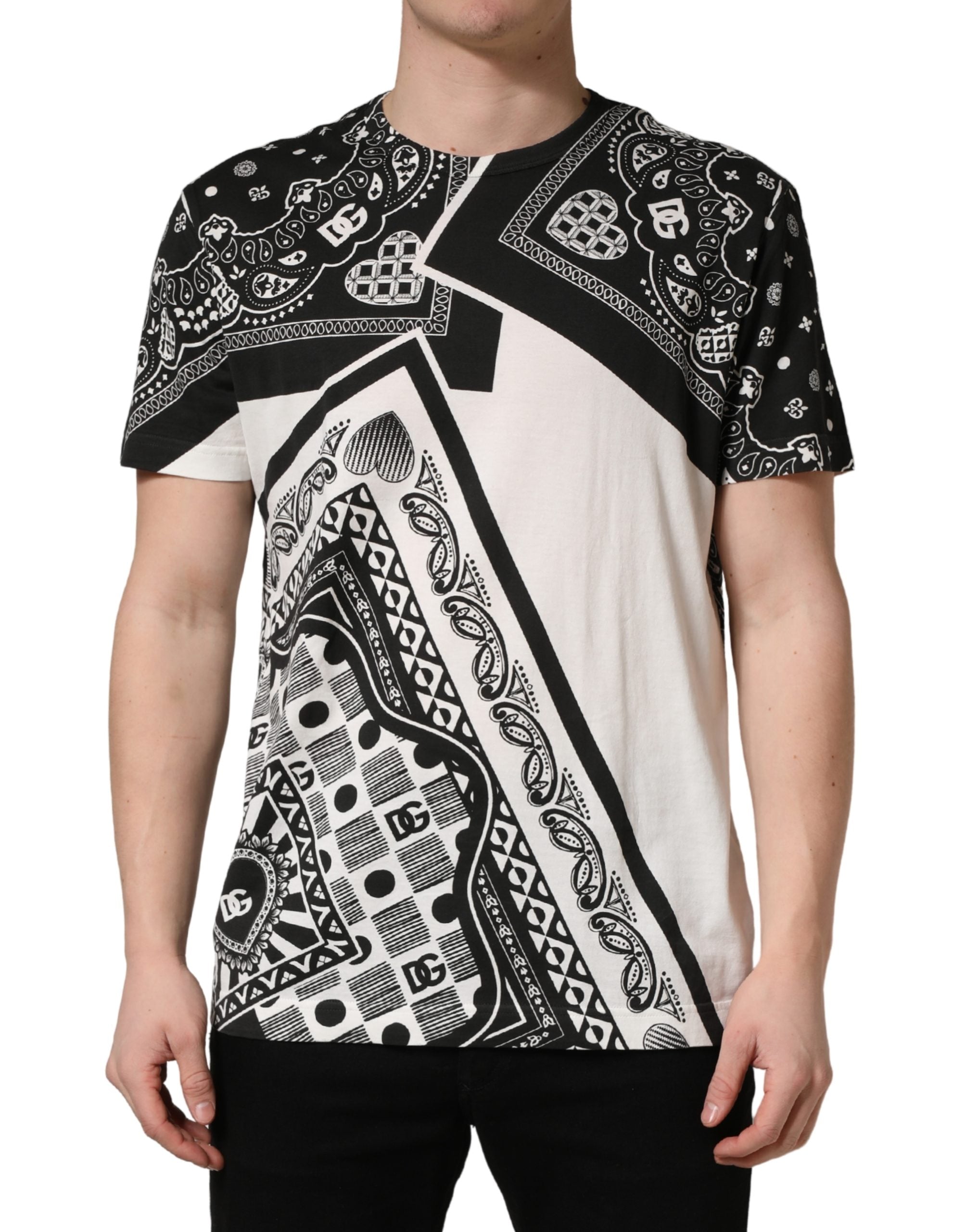 Dolce & Gabbana Black White Bandana Cotton Crew Neck T-shirt