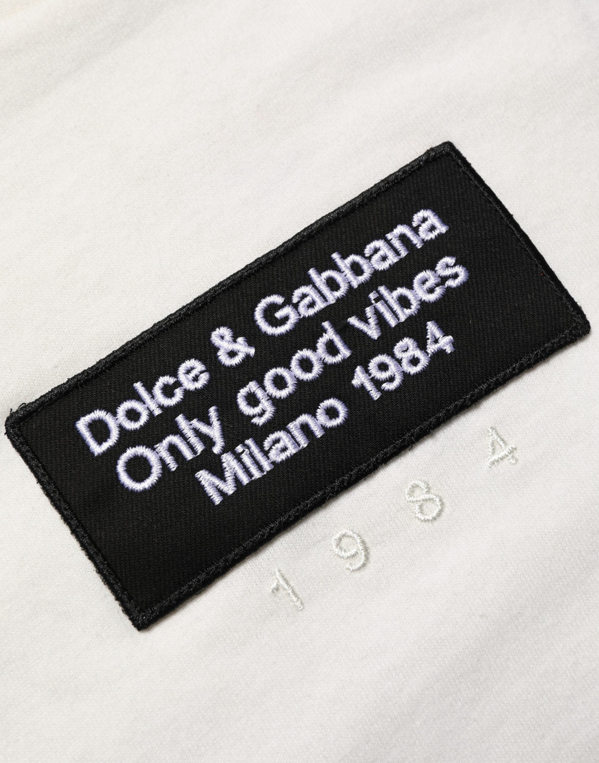 Dolce & Gabbana White Logo Patch Cotton Men Crew Neck T-shirt