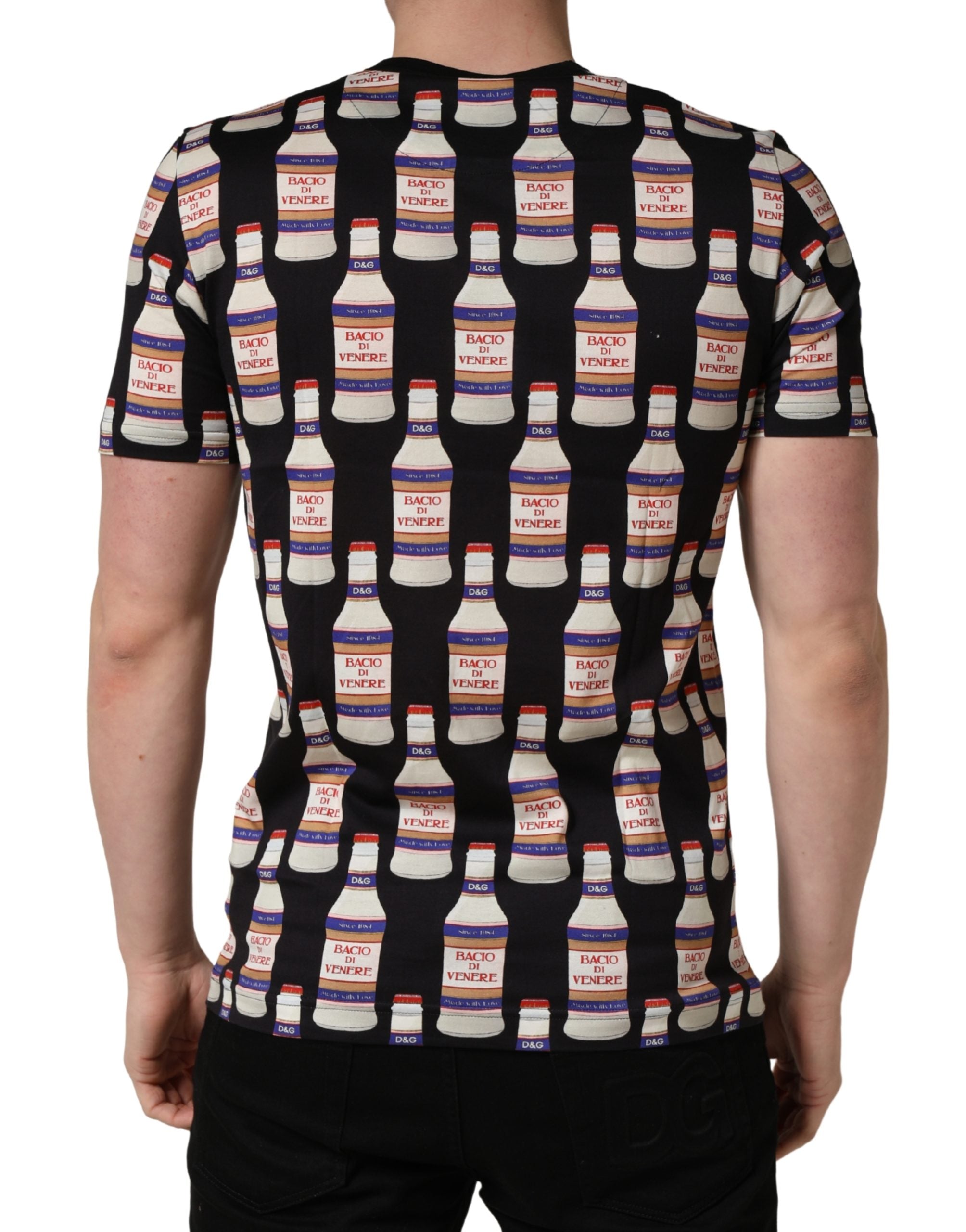 Dolce & Gabbana Black Bottle Print Cotton Crew Neck T-shirt