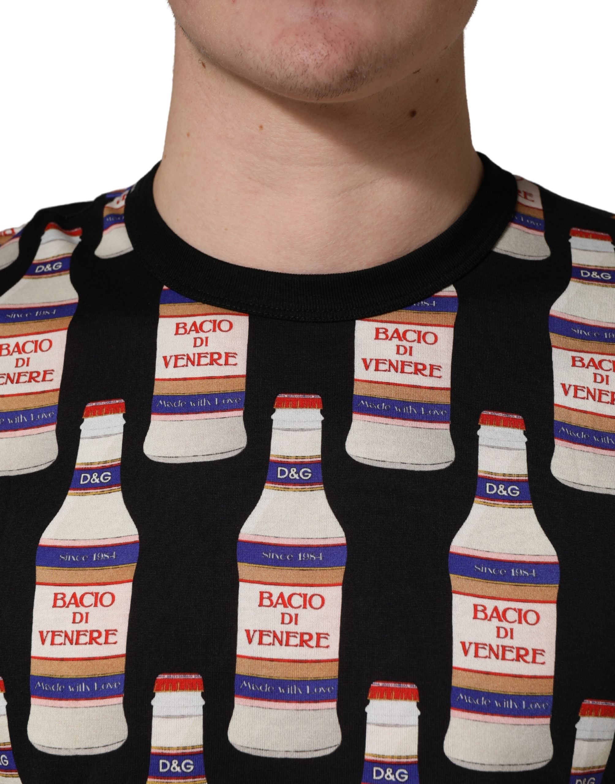 Dolce & Gabbana Black Bottle Print Cotton Crew Neck T-shirt