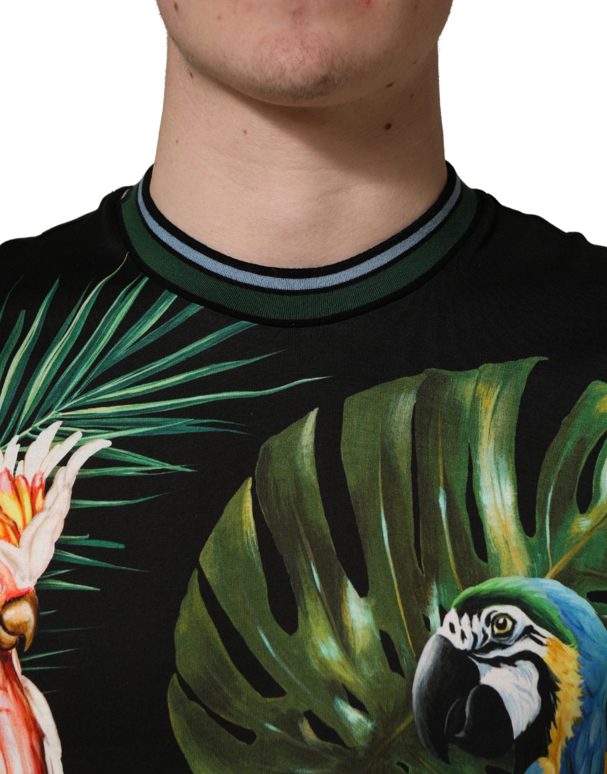 Dolce & Gabbana Black Bird Print Cotton Men Crew Neck T-shirt