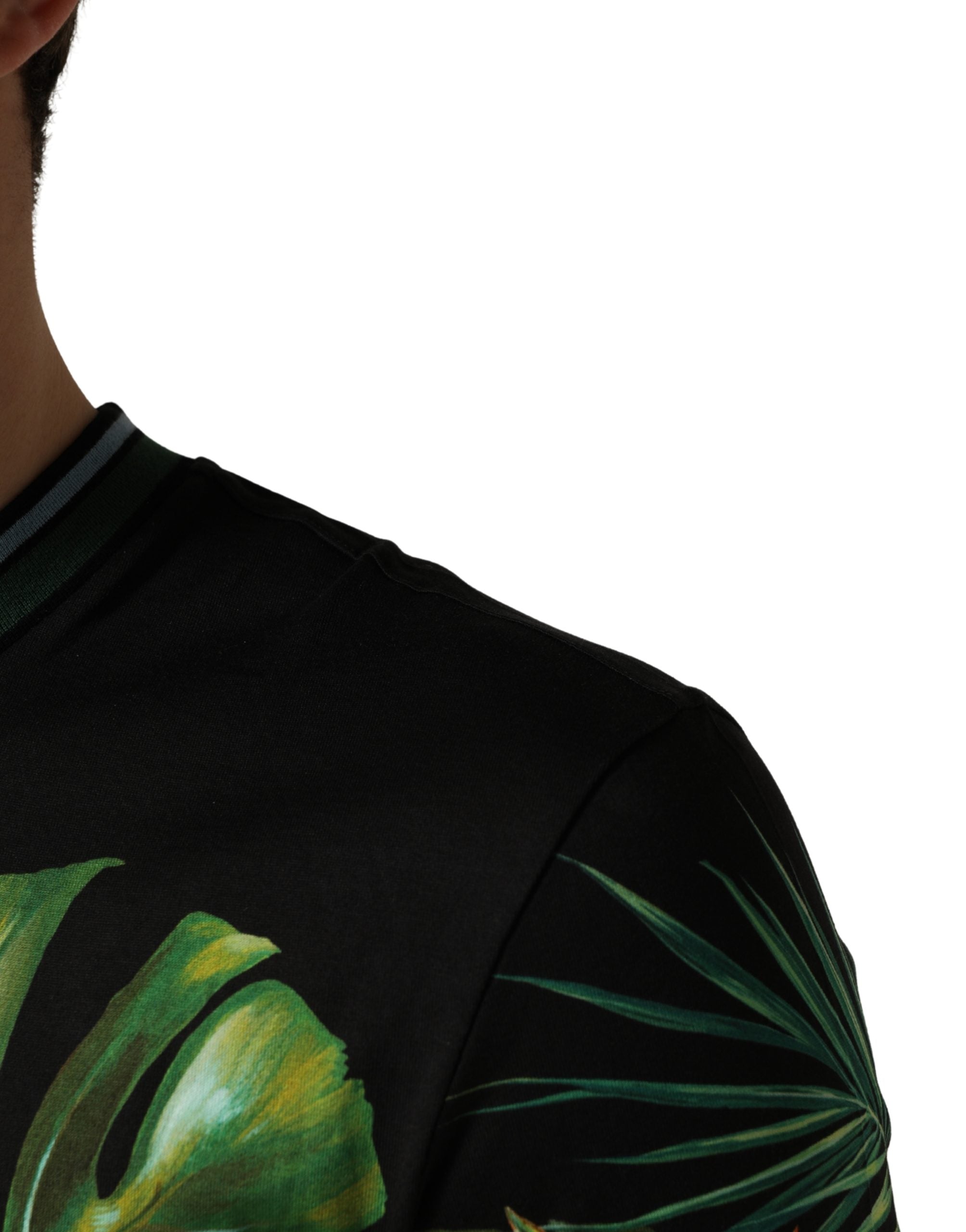 Dolce & Gabbana Black Bird Print Cotton Men Crew Neck T-shirt