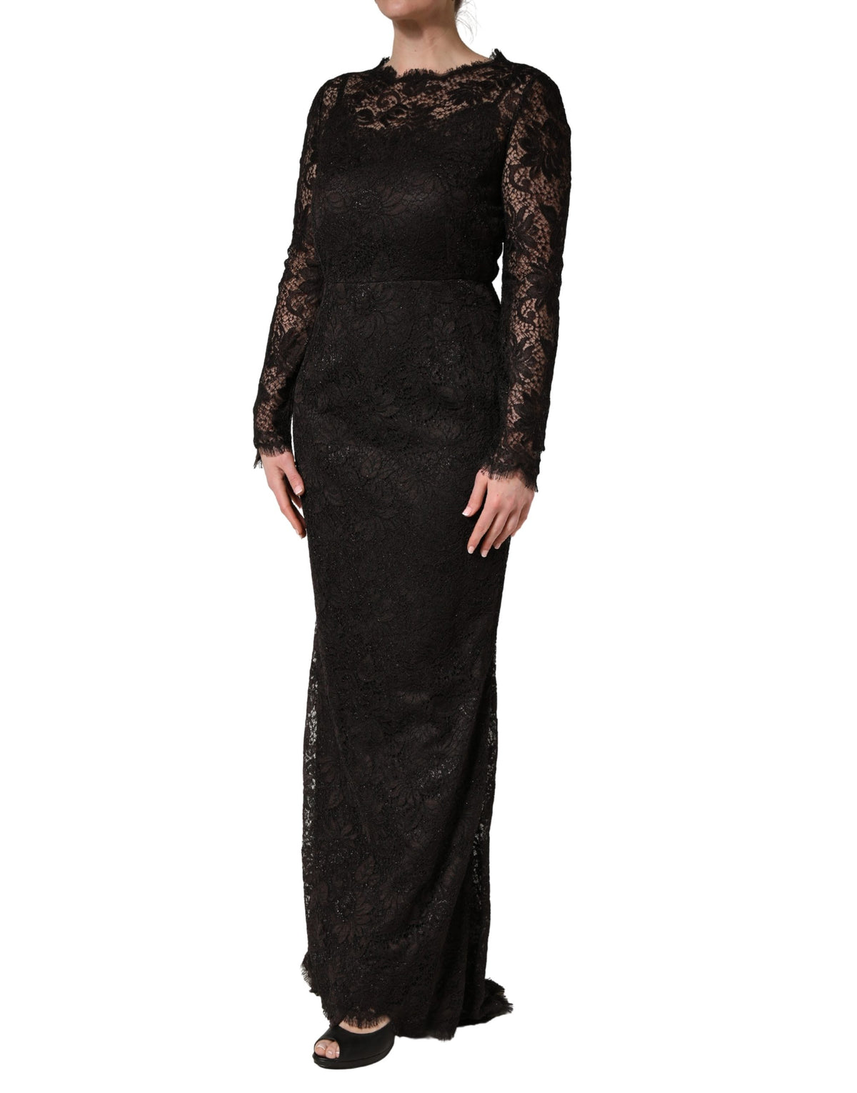 Dolce & Gabbana Black Floral Lace Sheath Long Maxi Dress