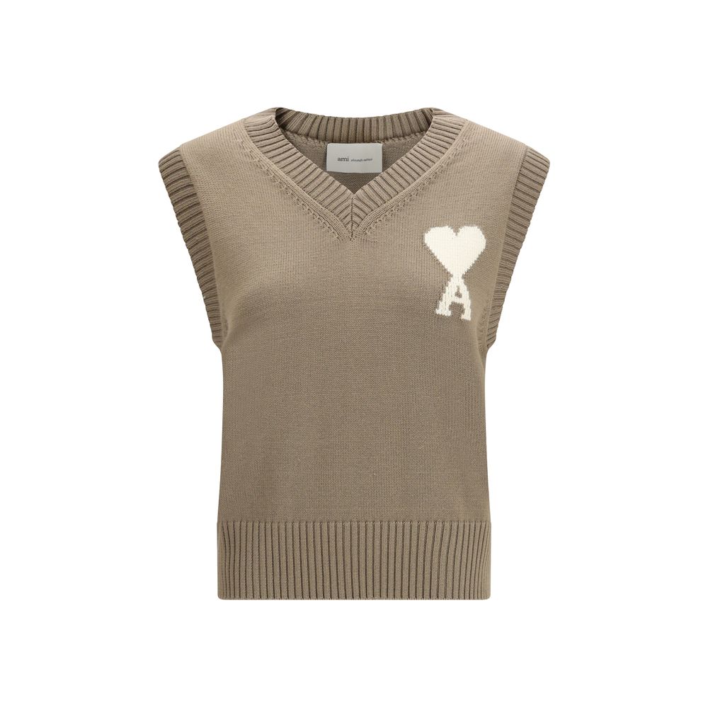 Ami Paris Beige Fleece Wool Sleeveles Sweater