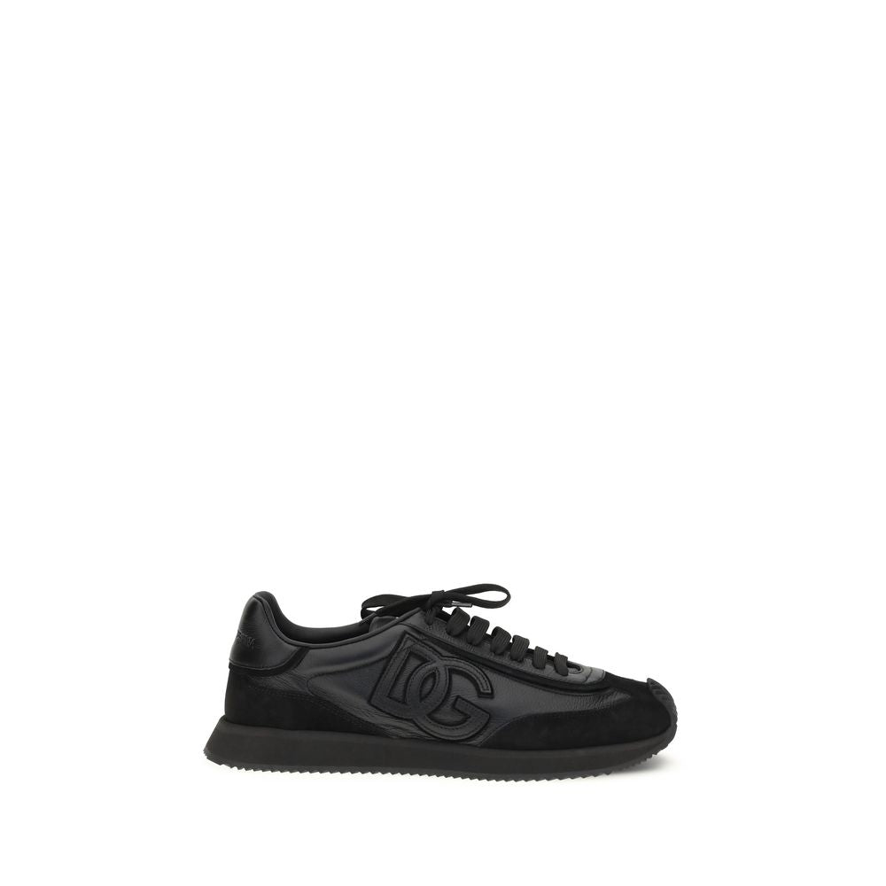 Dolce & Gabbana Black Calf Leather Bos Taurus Athletic Sneakers