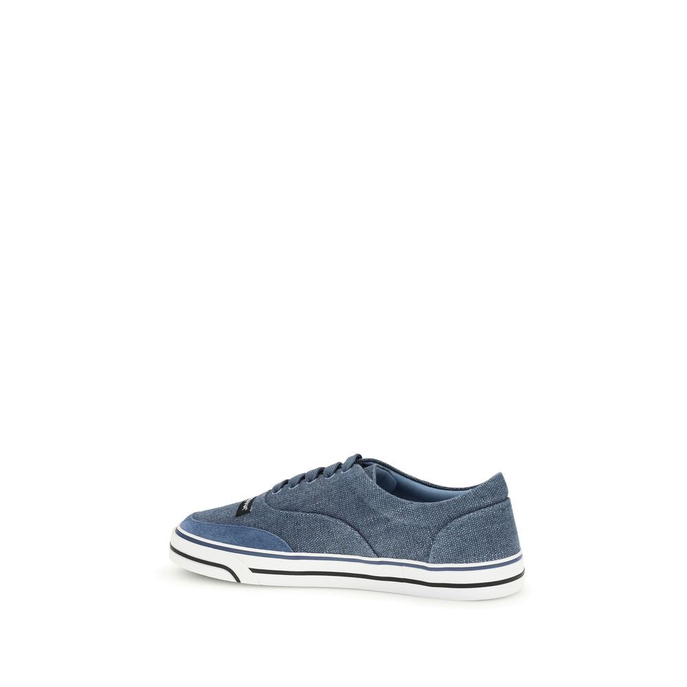 Dolce & Gabbana Blue Linen Low Top Sneakers
