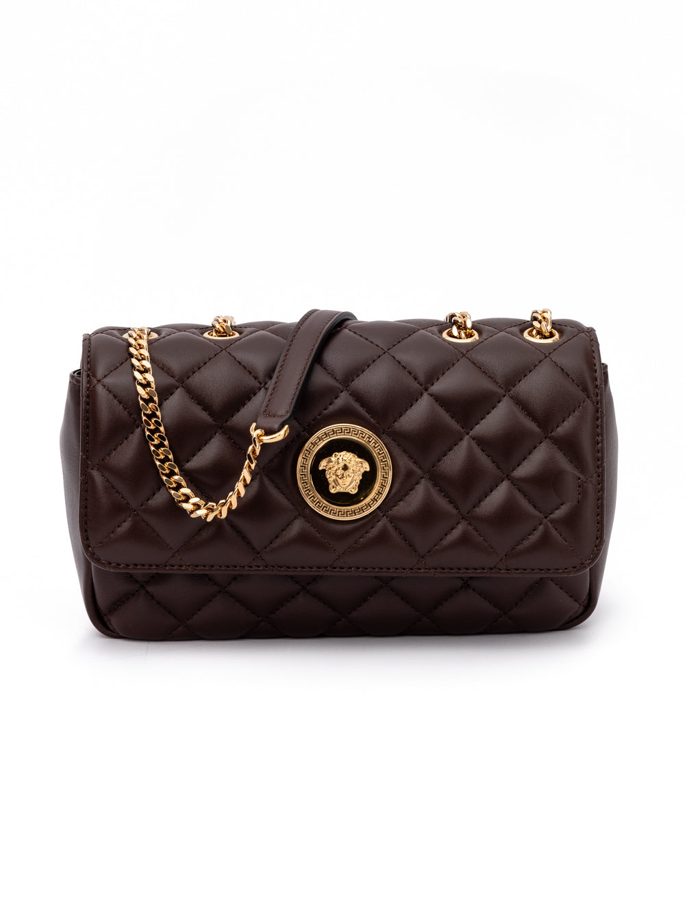 Versace Brown Quilted Leather Shoulder Strap Bag