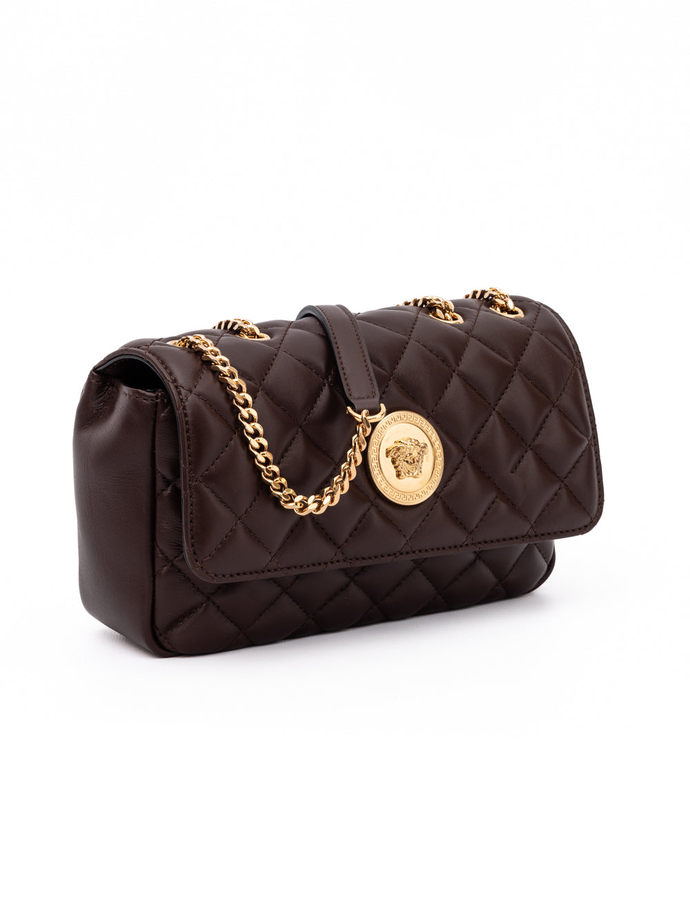 Versace Brown Quilted Leather Shoulder Strap Bag