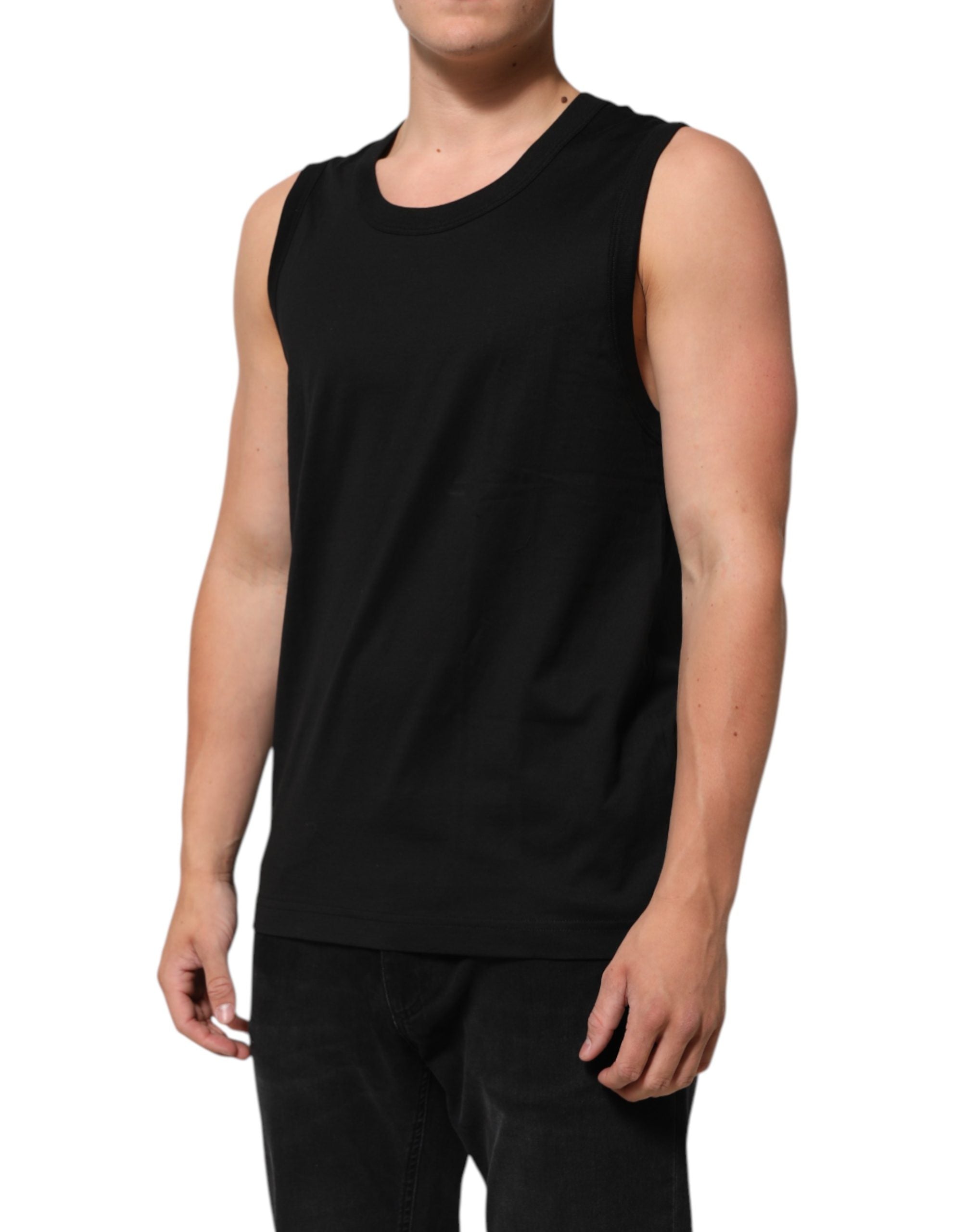 Dolce & Gabbana Black Cotton Sleeveless Men Tank Top T-shirt