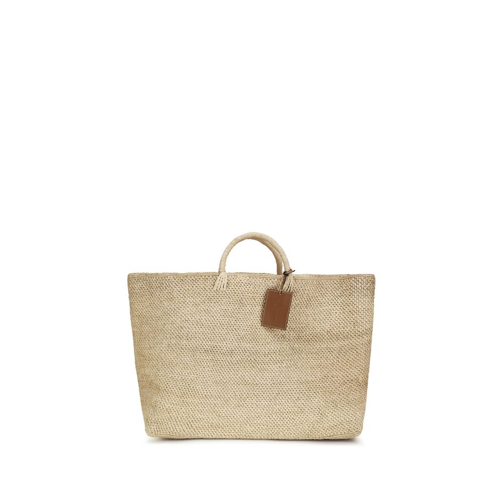 Manebi Beige Raffia Handbag