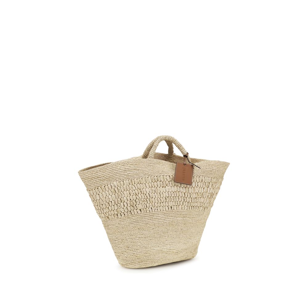 Manebi Beige Raffia Handbag
