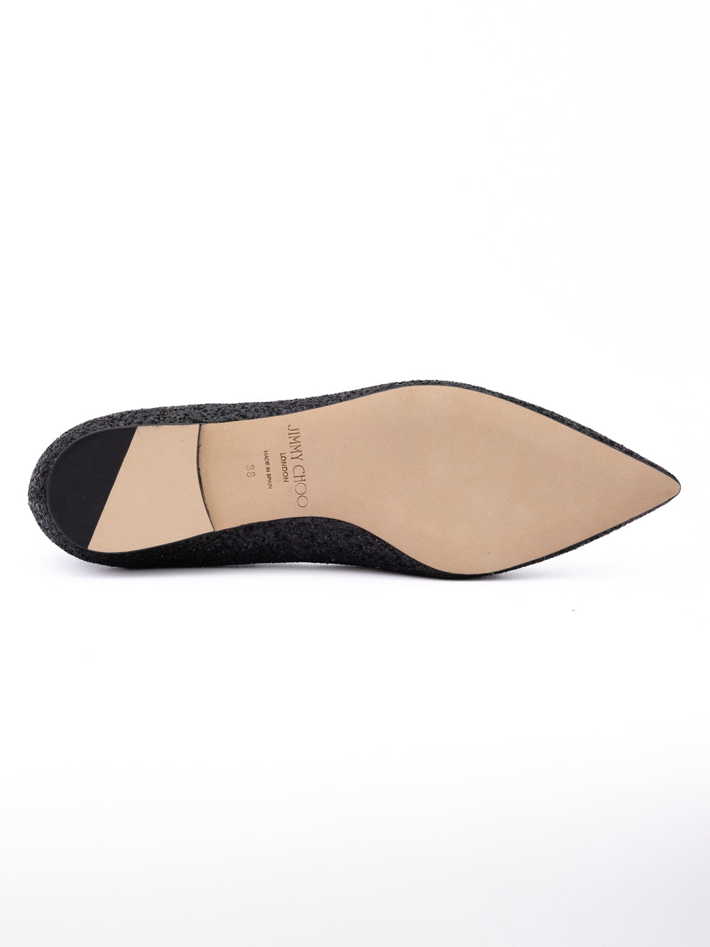 حذاء باليه ألينا من جيمي تشو من القماش اللامع الأسود الخشن