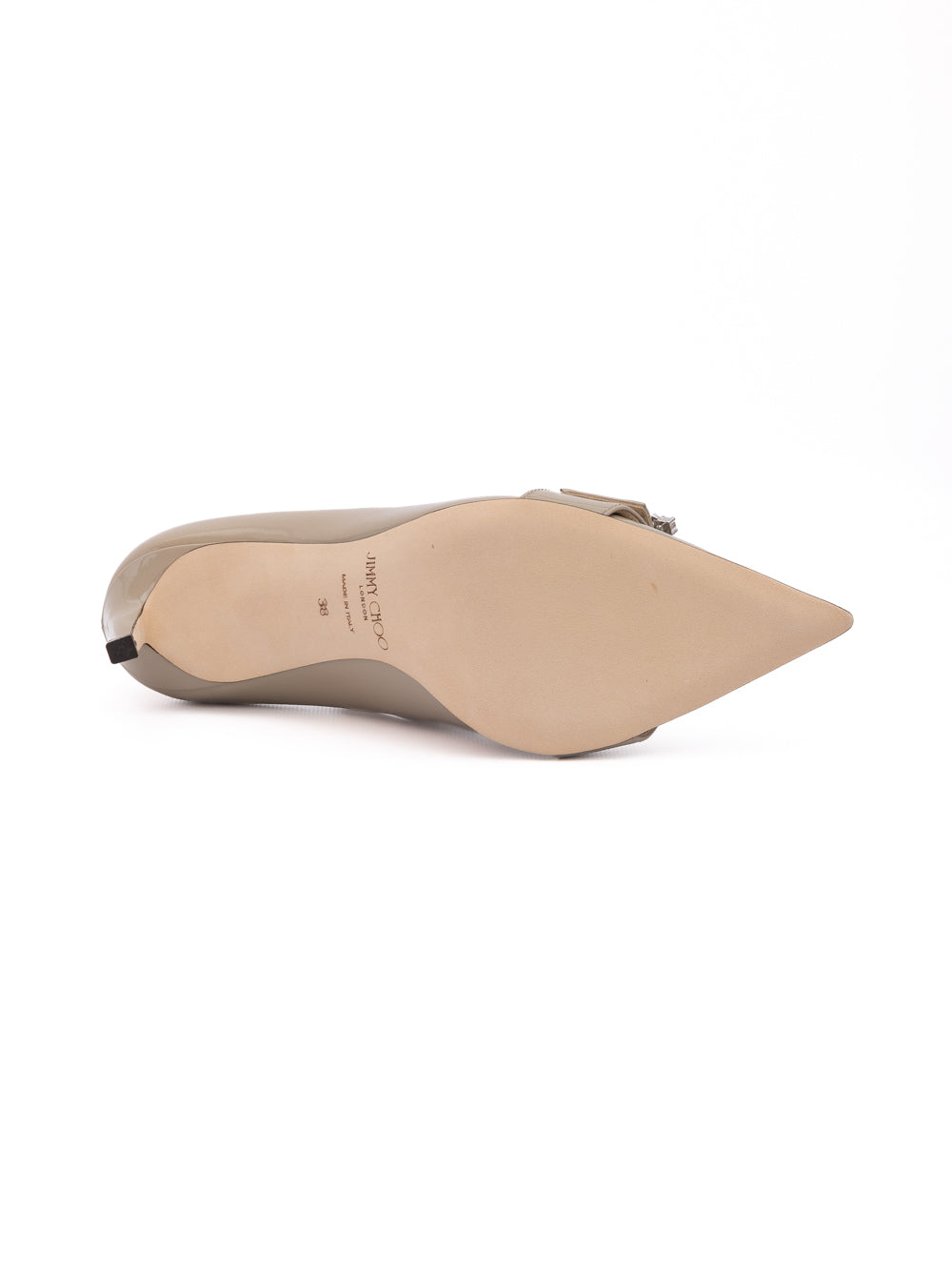 حذاء جيمي تشو شيري 85 بكعب عالٍ من الجلد اللامع الرمادي الداكن