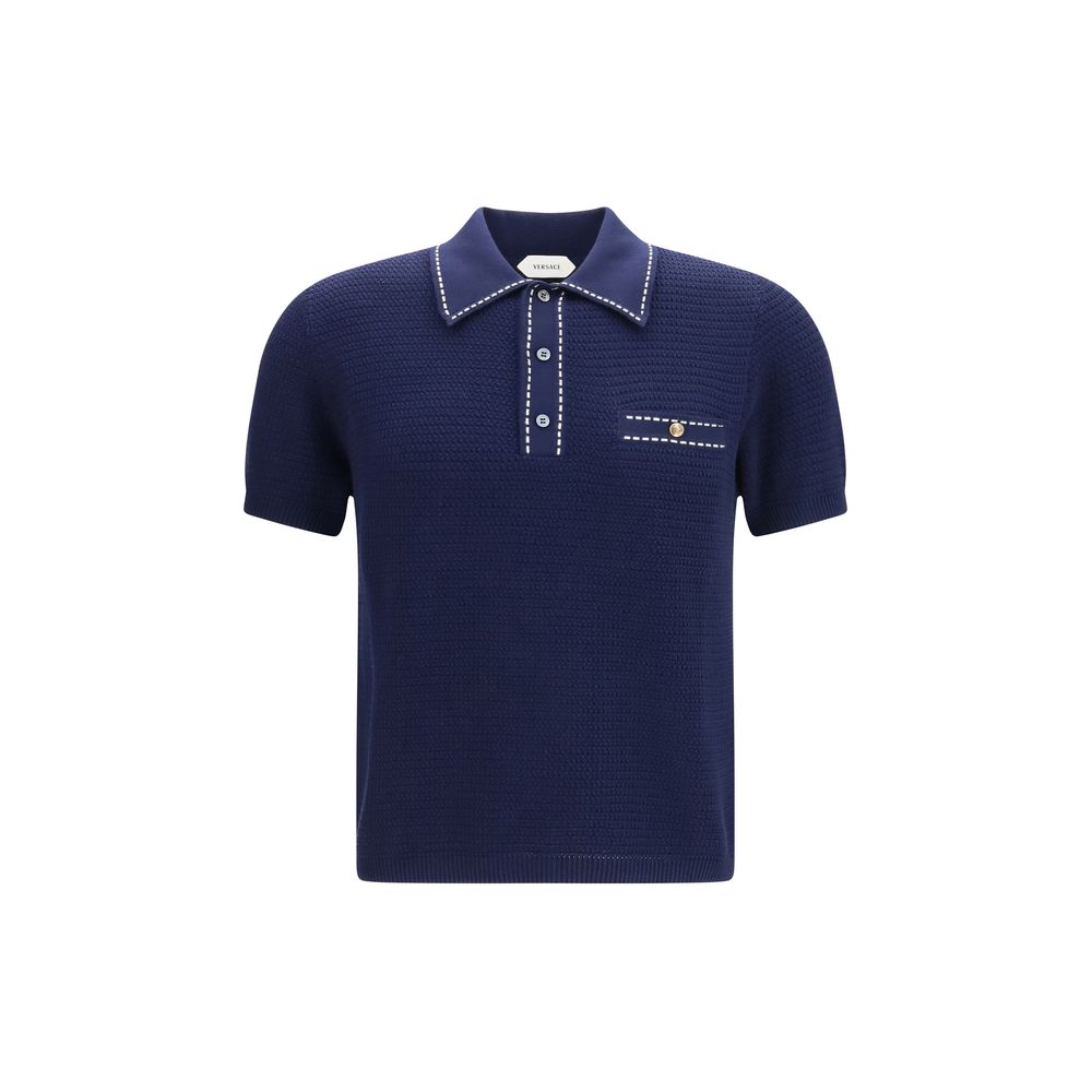 Versace Blue Cotton Polo Shirt