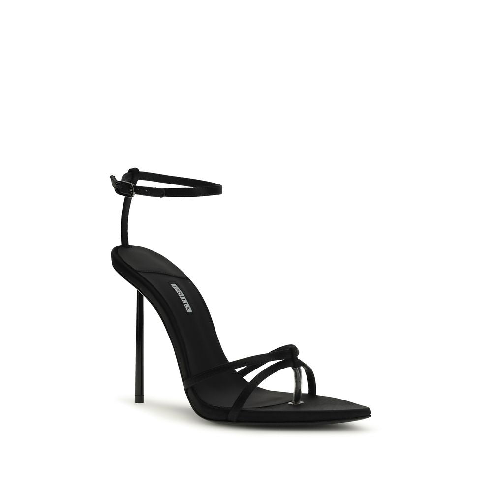 LE SILLA Black Silk Stiletto Heel Sandals