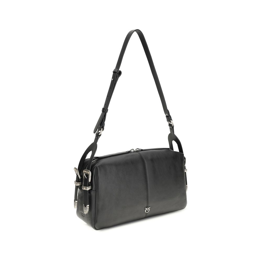 PINKO Black Calf Leather Bos Taurus Shoulder Bag