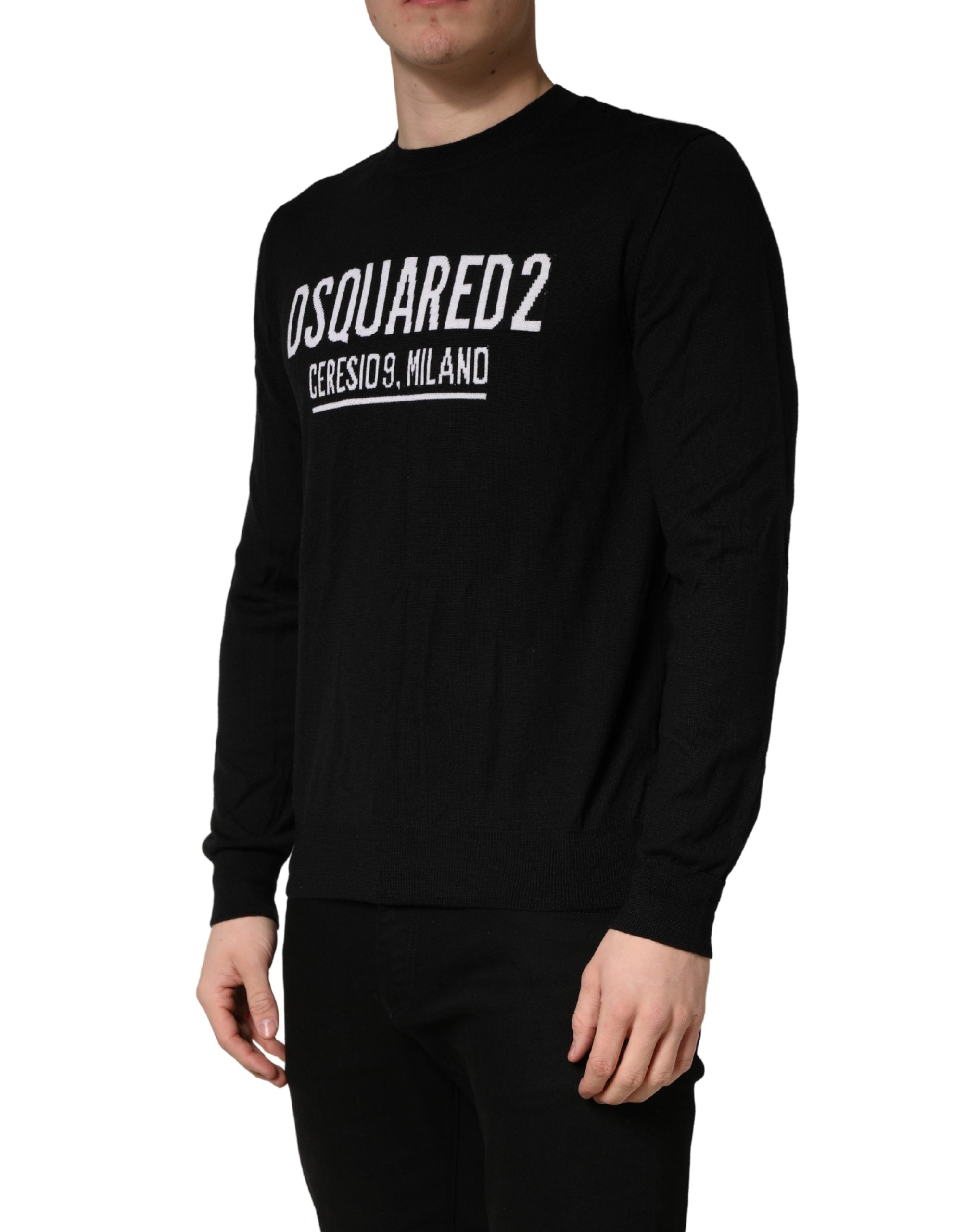 كنزة رجالي محبوكة برقبة دائرية وشعار Dsquared² باللون الأسود