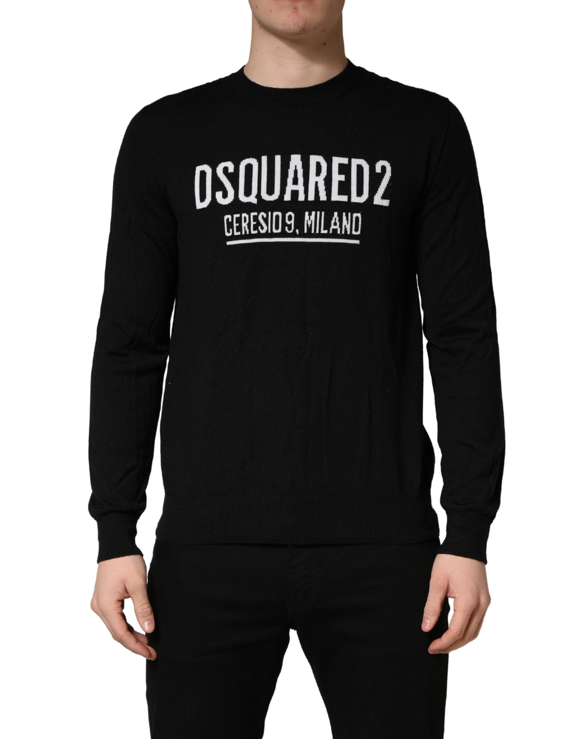 كنزة رجالي محبوكة برقبة دائرية وشعار Dsquared² باللون الأسود