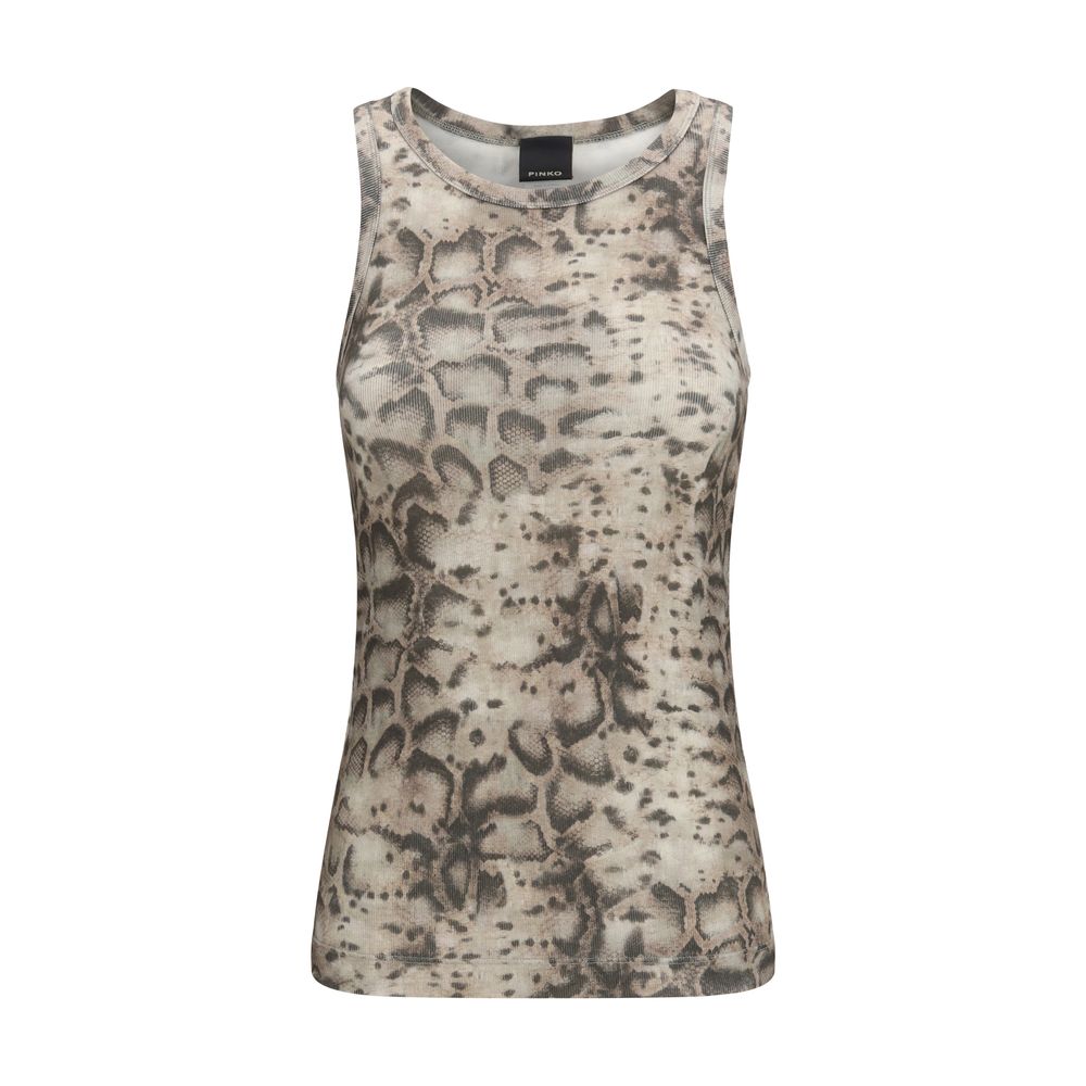 PINKO Beige Cotton Sleeveles T-Shirt
