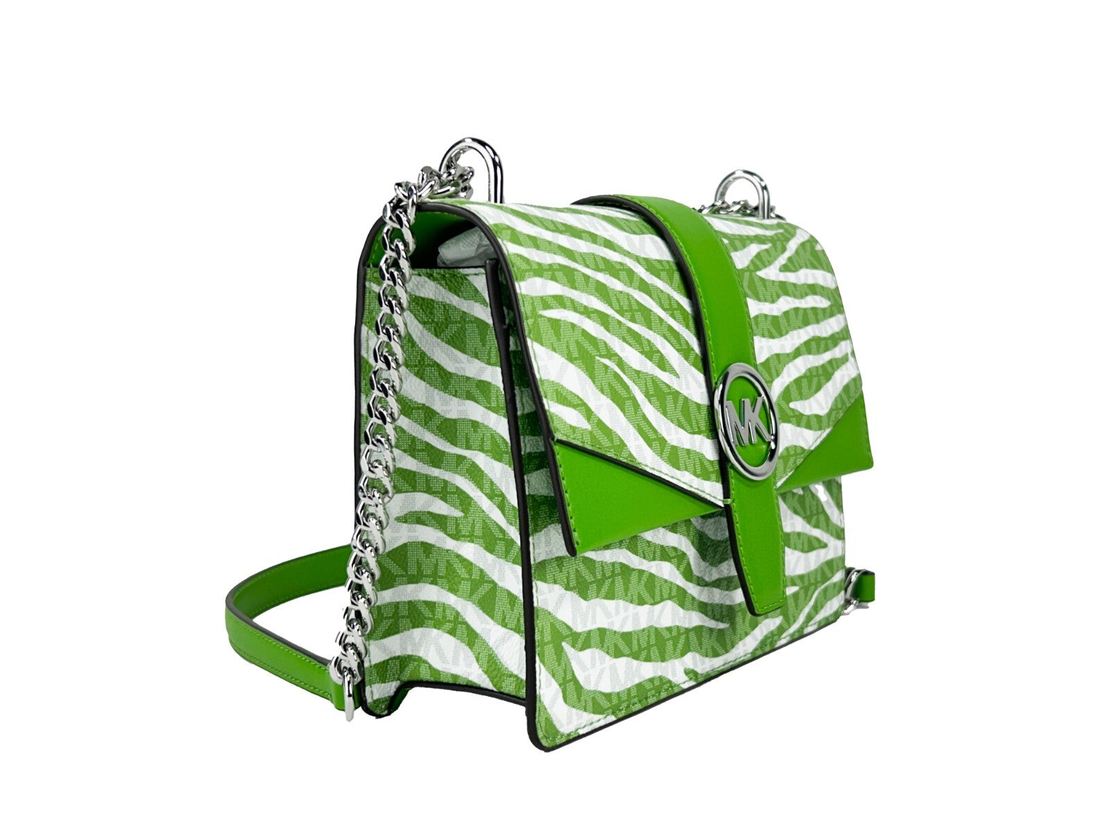 Michael Kors Greenwich Small Print Logo Crossbody Tote Chain Bag Jungle Green $498