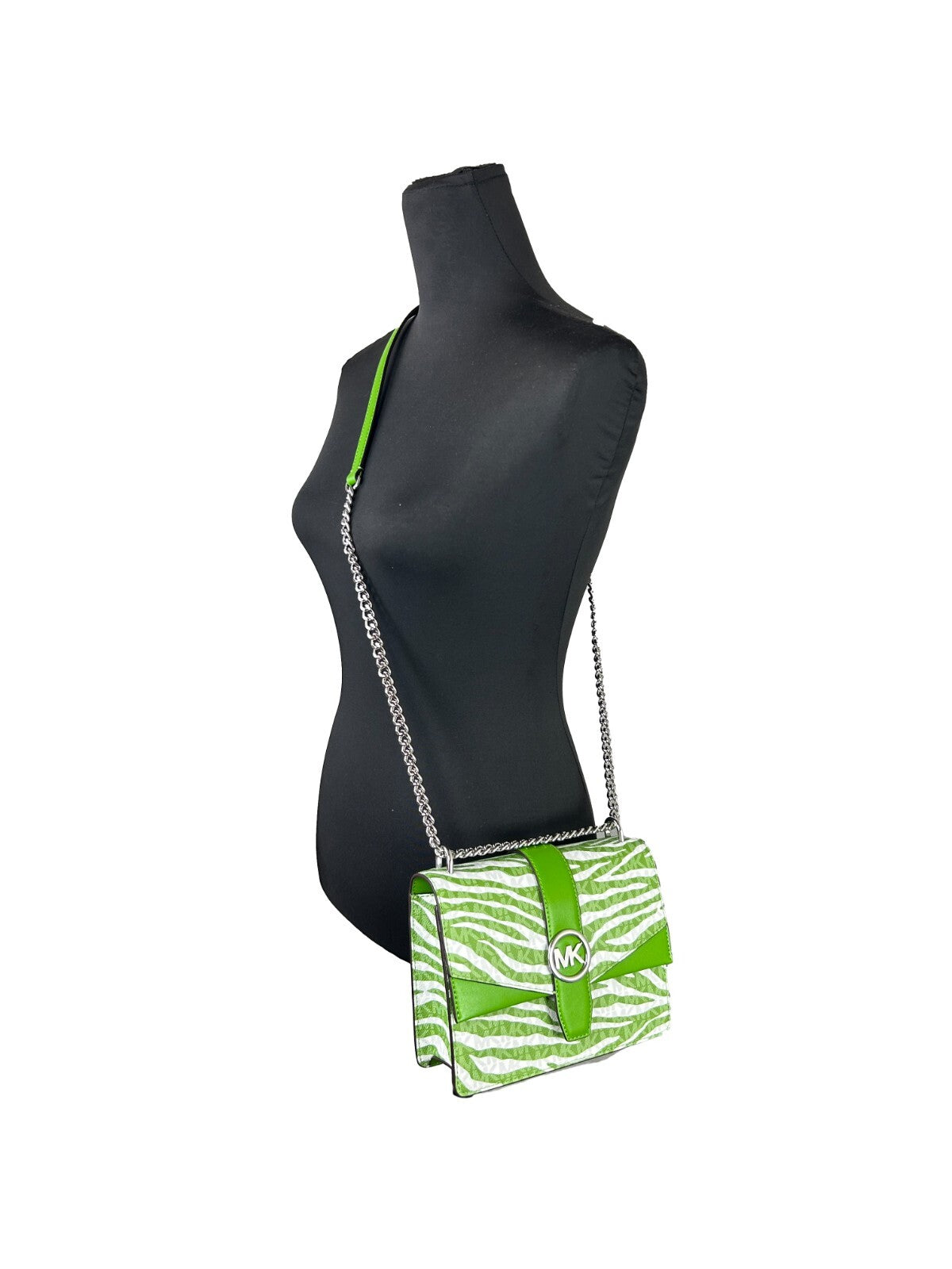 Michael Kors Greenwich Small Print Logo Crossbody Tote Chain Bag Jungle Green $498